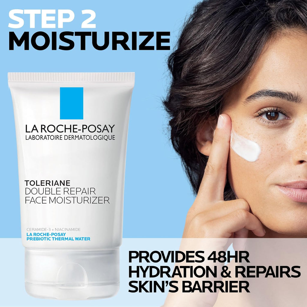Toleriane Skin Care Set, Face Moisturizer & Face Wash | Double Repair Face Moisturizer and Purifying Foaming Facial Cleanser with Niacinamide. Oil Free Face Cleanser for Oily Skin.