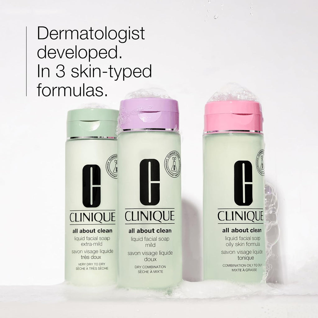 Clinique All about Clean Liquid Facial Soap Mild | Gentle Face Cleanser for Dry Combination Skin | Type 2 Face Wash | Step 1 in 3-Step Skin Care Routine