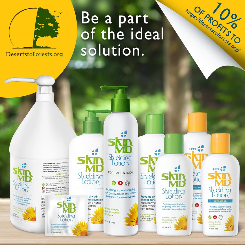 Skin MD Shielding Lotion Hydrating Body Lotion for Sensitive Skin with Dispenser | Non-Greasy, Fast-Absorbing Moisturizer with Plant-Based Ingredients, Eczema & Psoriasis Relief - 8Oz Pump