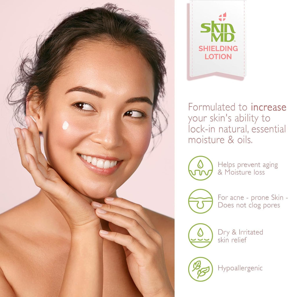Skin MD Shielding Lotion Hydrating Body Lotion for Sensitive Skin with Dispenser | Non-Greasy, Fast-Absorbing Moisturizer with Plant-Based Ingredients, Eczema & Psoriasis Relief - 8Oz Pump