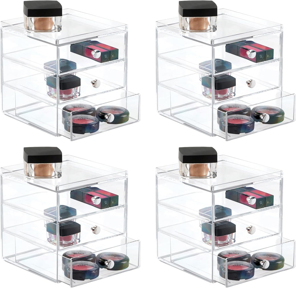 Interdesign Clarity Cosmetic Vanity Cabinet to Hold Makeup, Beauty Products-3 Drawer, Clear Organizer, 1 X Mirror (Pack of 4)