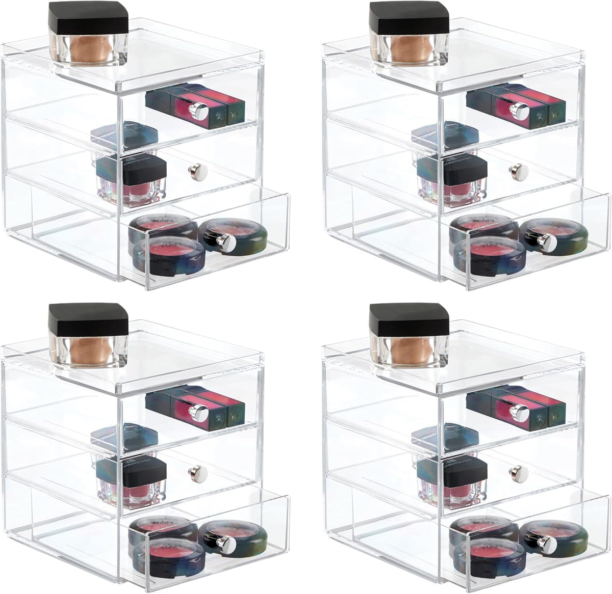 Interdesign Clarity Cosmetic Vanity Cabinet to Hold Makeup, Beauty Products-3 Drawer, Clear Organizer, 1 X Mirror (Pack of 4)