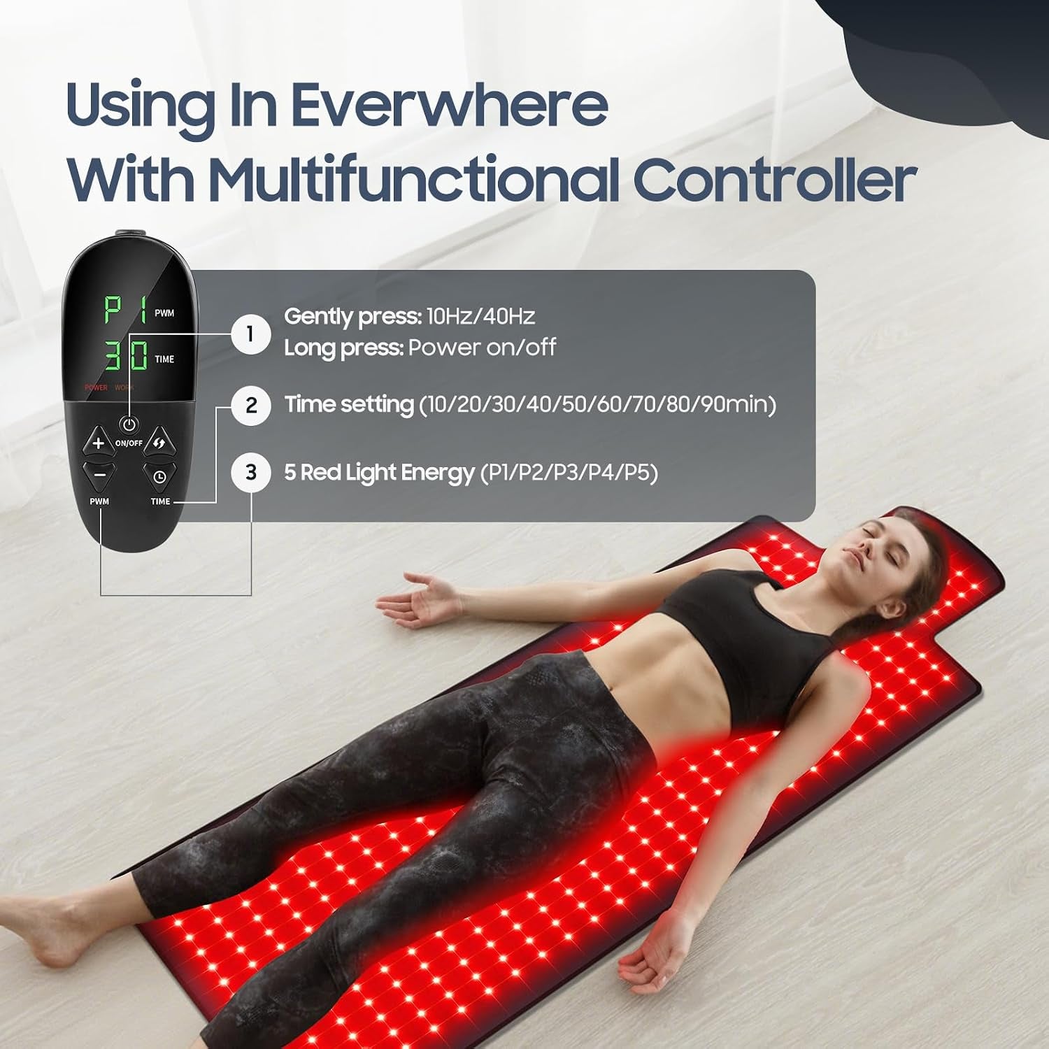 Red Light Therapy Mat, 2In1 Leds (660Nm& 850Nm) Red Light Therapy Blanket, Premium Material, Adjustable Timer & Intensity