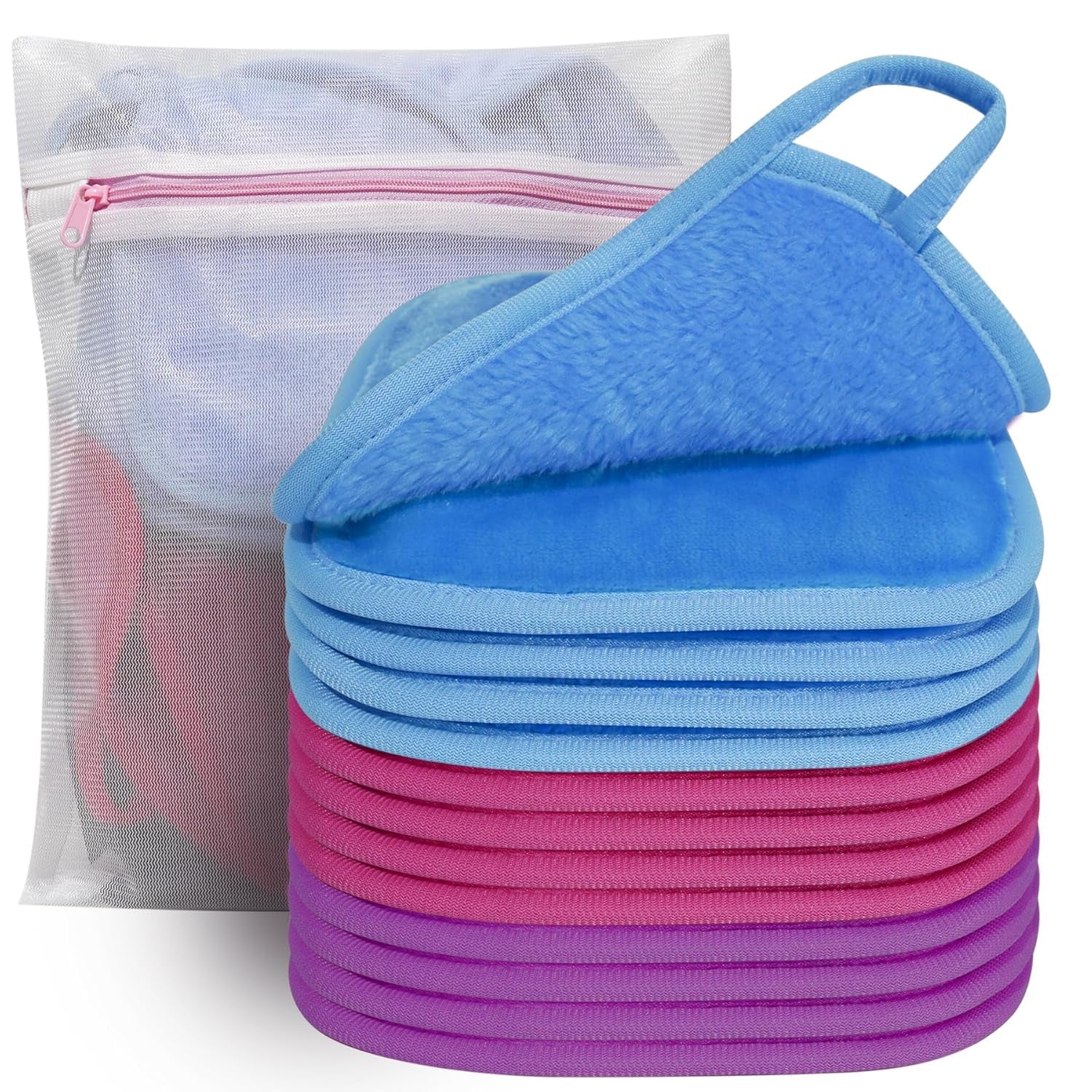 Makeup Remover Cloth, 6 Inch X 6 Inch Reusable Makeup Remover Pads Washable Travel Bag, Microfiber Makeup Removal Face Wash Cloths with Just Water, Gentle Soft, 12 Pack