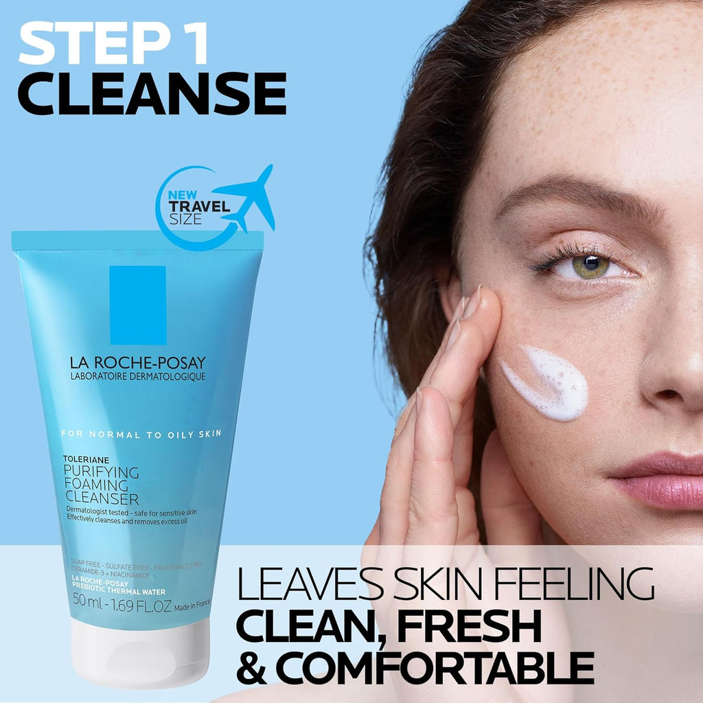 Toleriane Skin Care Set, Face Moisturizer & Face Wash | Double Repair Face Moisturizer and Purifying Foaming Facial Cleanser with Niacinamide. Oil Free Face Cleanser for Oily Skin.