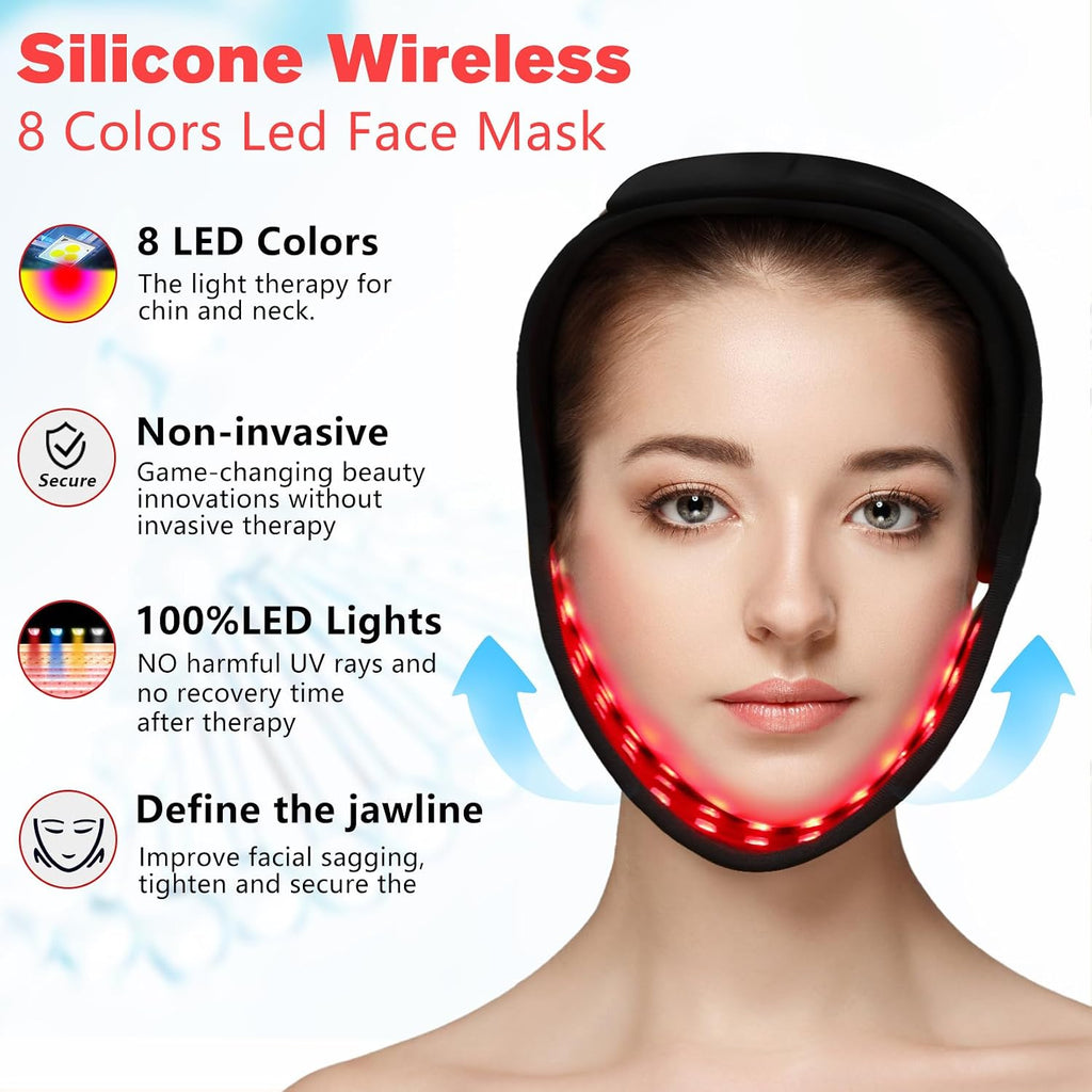 Red Light Therapy Device for Chin, 8 Color LED Red Light Therapy for Neck near Infrared Light Therapy 660Nm 880Nm Led Wrap