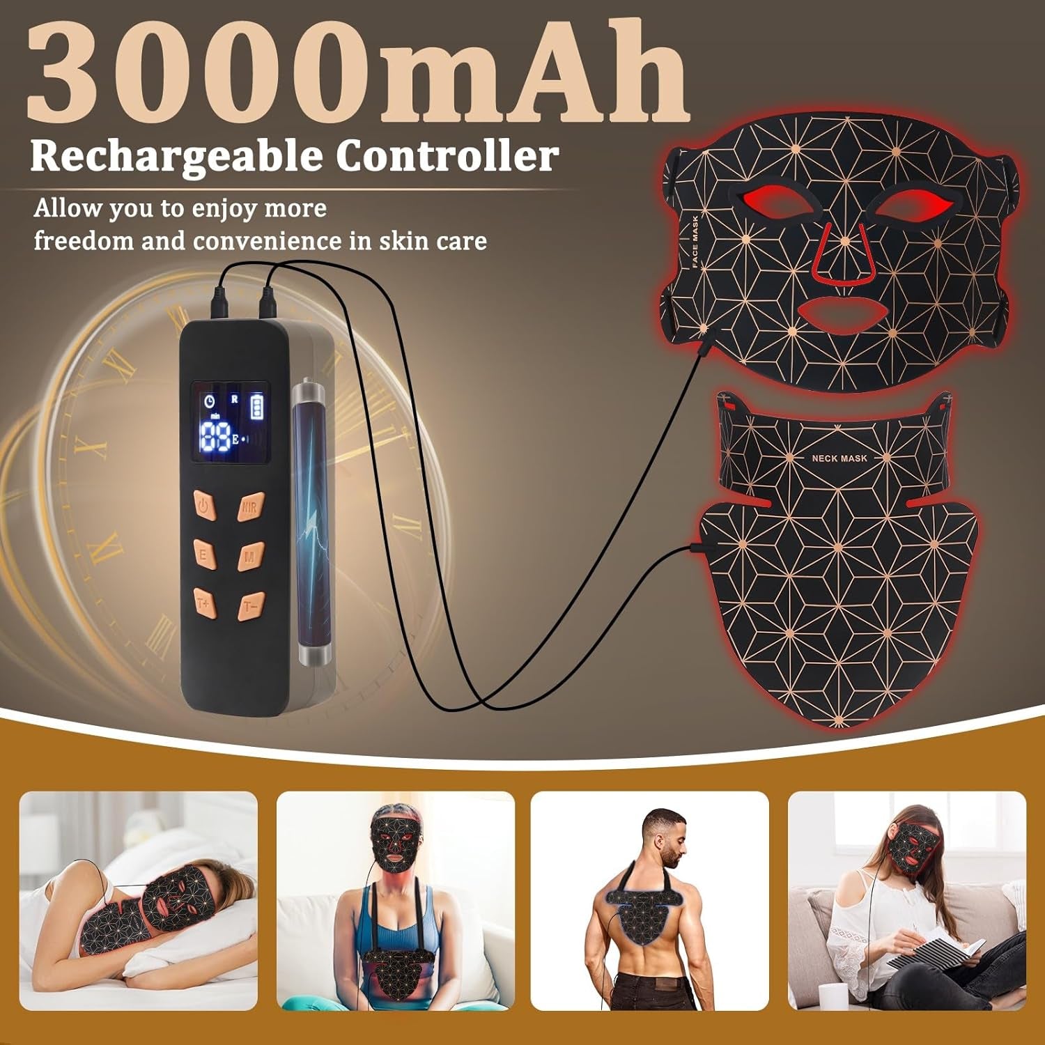 Red Light Therapy Mask for Face and Neck, 850Nm NIR anti Aging | 8 Color Modes, 3000Mah Rechargeable, 480 Medical-Grade Leds, 70Mw/Cm² Power, for Skin Rejuvenation, Timer, Gentle-Light Tech