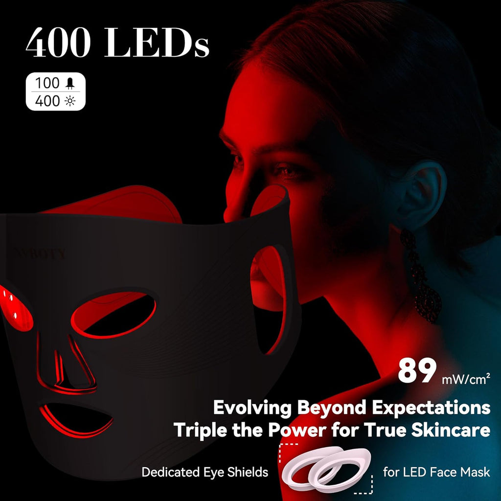Red Light Therapy Mask, 4 Modes Portable Red Light Therapy for Face, 2000Mah Rechargeable Remote, Blue, Orange, 850NM Infrared & Red Light Mask, 400 Leds, Timing Function, at Home & Travel