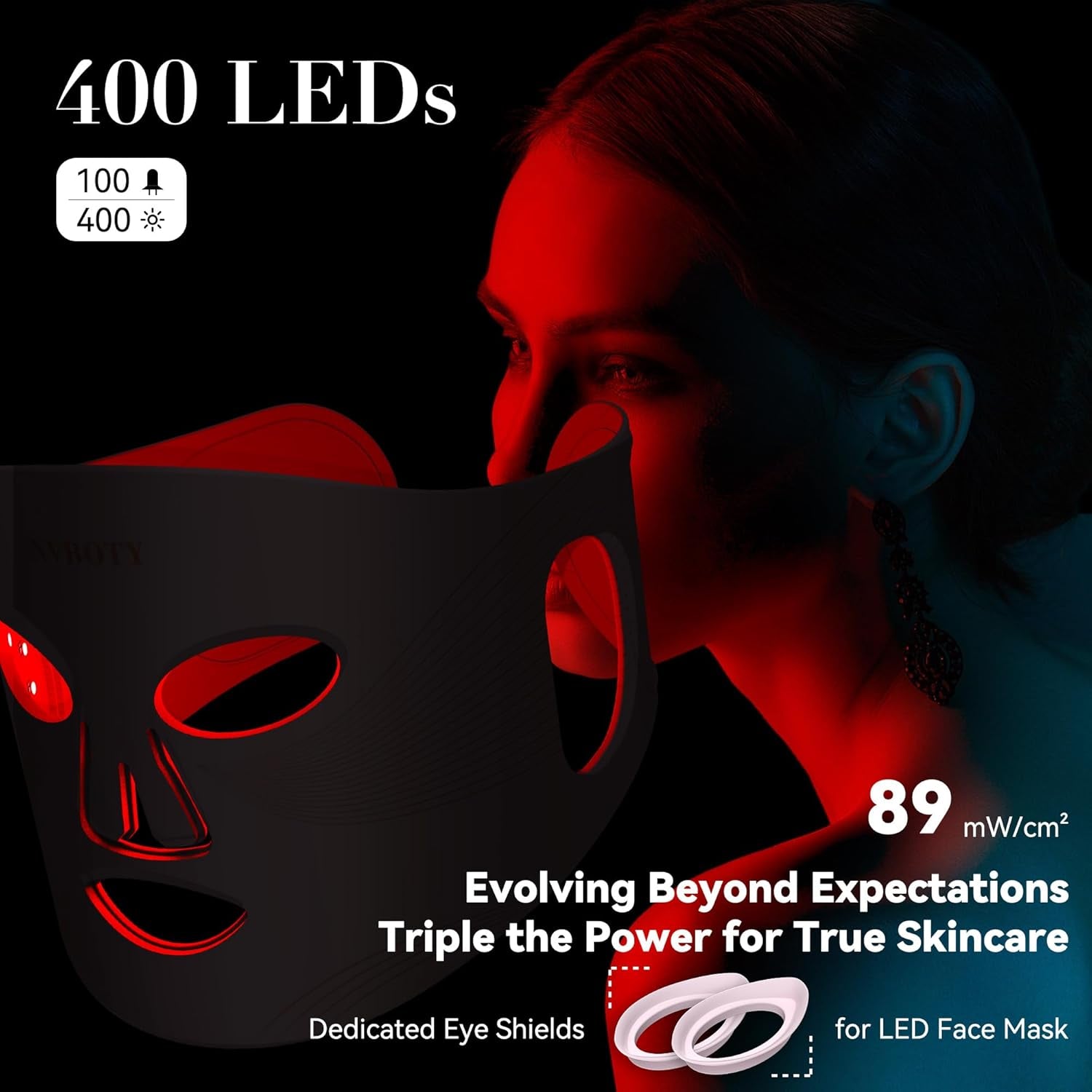 Red Light Therapy Mask, 4 Modes Portable Red Light Therapy for Face, 2000Mah Rechargeable Remote, Blue, Orange, 850NM Infrared & Red Light Mask, 400 Leds, Timing Function, at Home & Travel