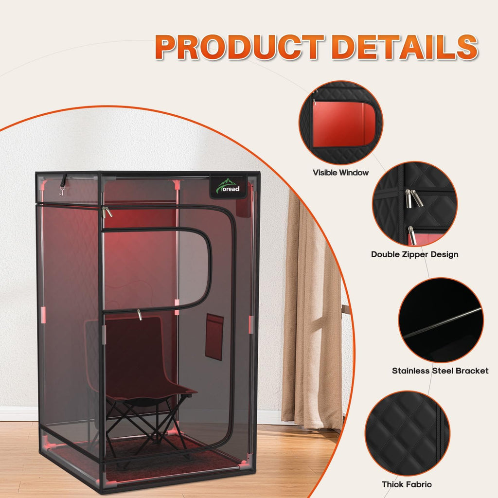 Red Light Infrared Sauna with Red Light Therapy for Home,Portable Red Light Steam Sauna with 3L 1200W Steamer, Adjustable Temperature, Timer Setting, Remote Control, 35.4 * 35.4 * 63"