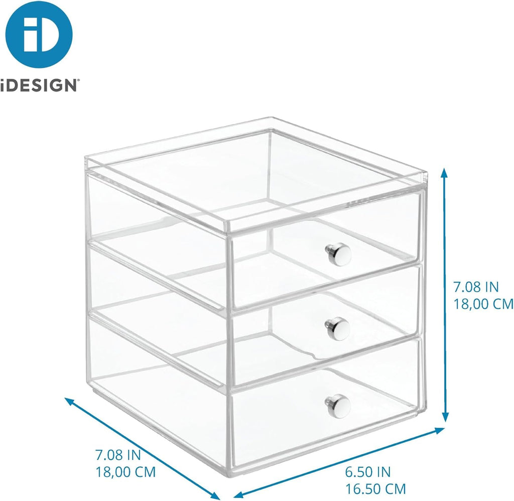 Interdesign Clarity Cosmetic Vanity Cabinet to Hold Makeup, Beauty Products-3 Drawer, Clear Organizer, 1 X Mirror (Pack of 4)