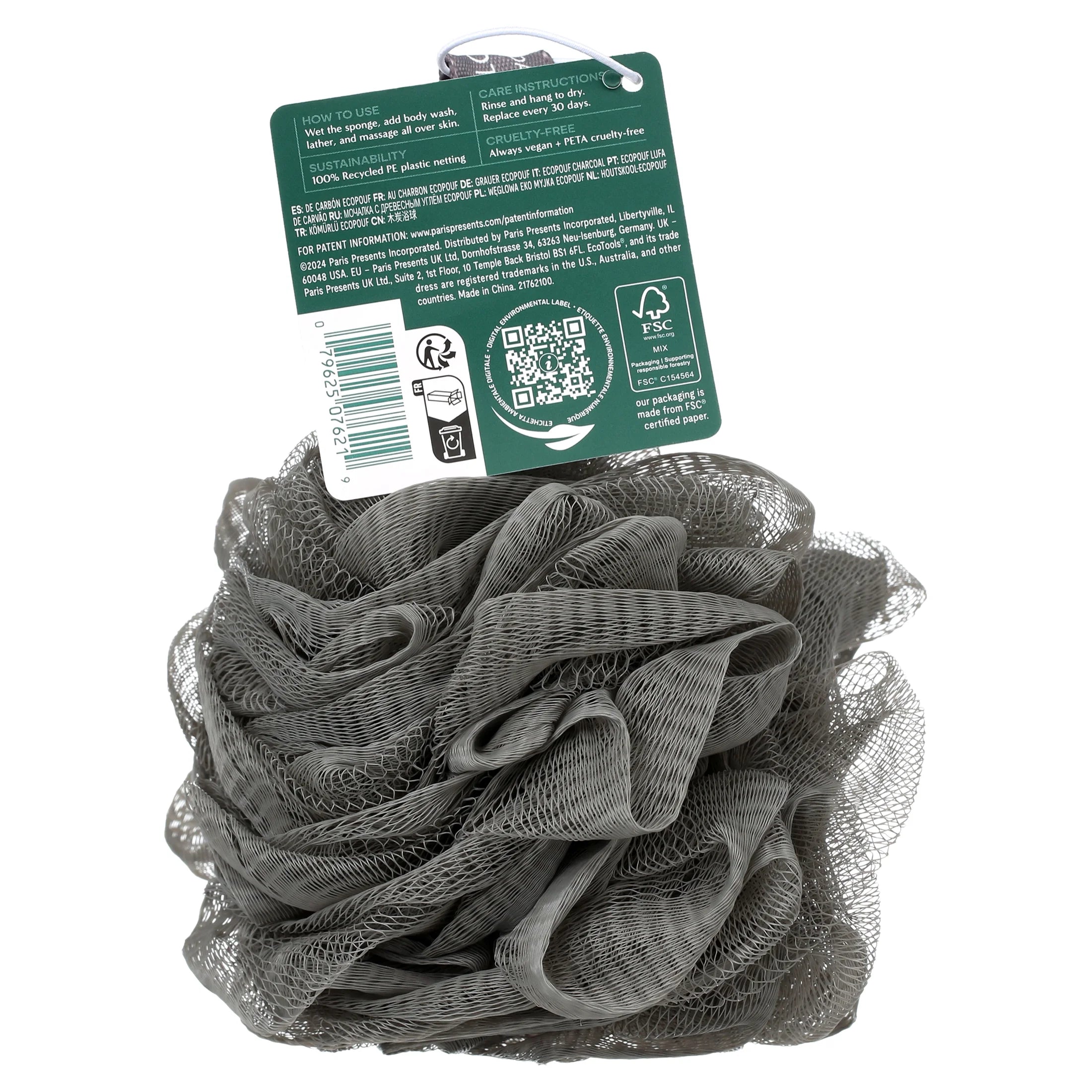 Charcoal Bath Sponge Loofah for Body Cleansing and Exfoliating, 1 Count