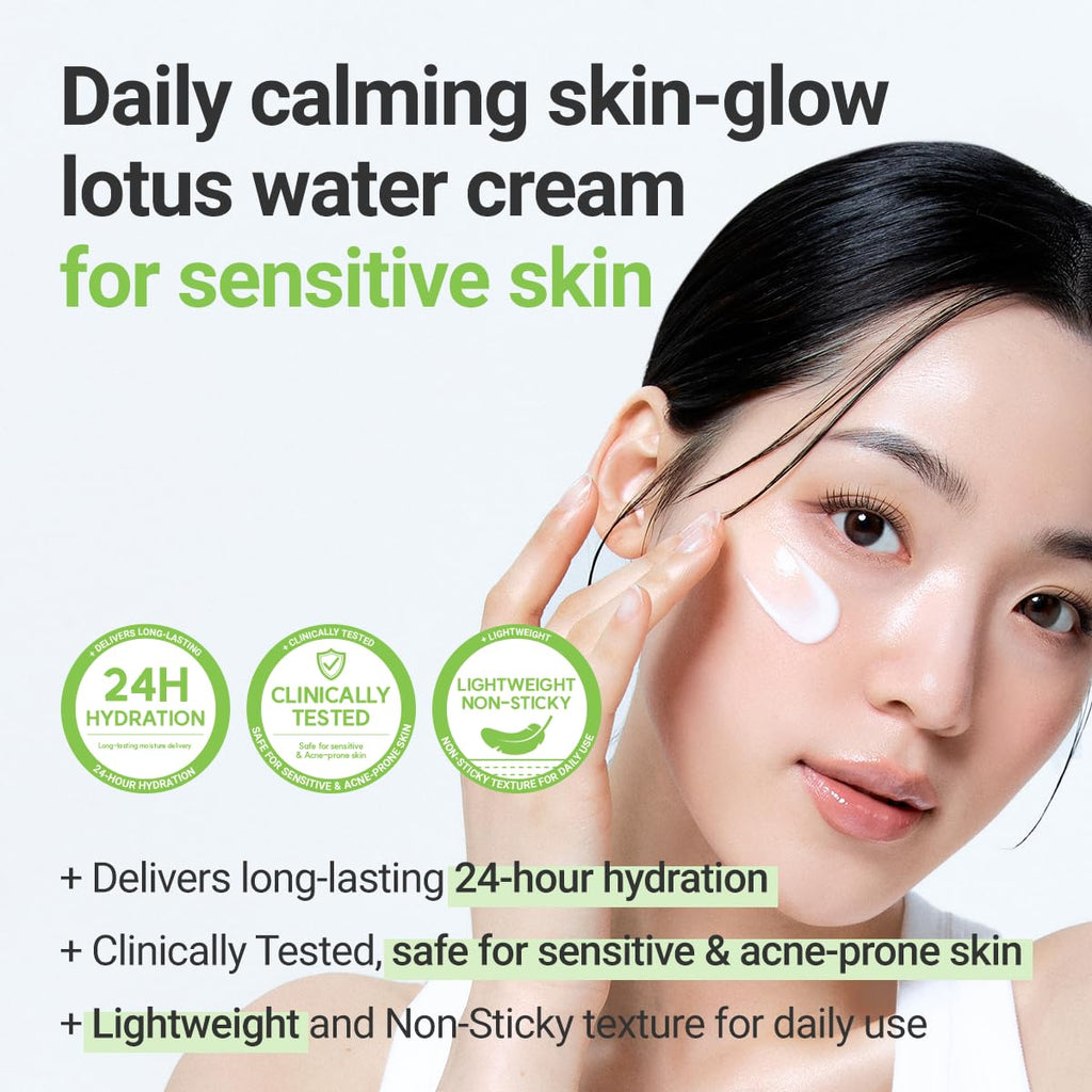 Calming Lotus Cream – Lightweight Hydrating & Soothing Moisturizer Face Cream for Sensitive Skin | 75% Lotus Water Extract & Niacinamide for Anti-Aging | Vegan Korean Skincare (2.03 Fl Oz)