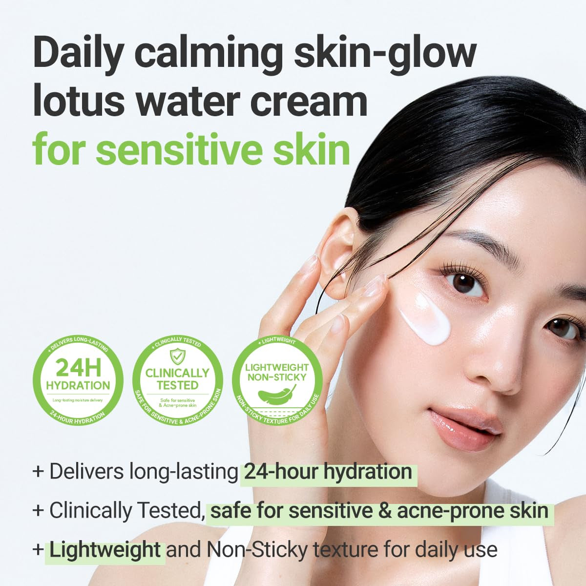Calming Lotus Cream – Lightweight Hydrating & Soothing Moisturizer Face Cream for Sensitive Skin | 75% Lotus Water Extract & Niacinamide for Anti-Aging | Vegan Korean Skincare (2.03 Fl Oz)