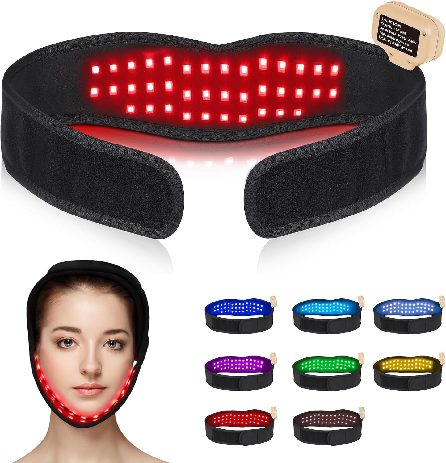 Red Light Therapy Device for Chin, 8 Color LED Red Light Therapy for Neck near Infrared Light Therapy 660Nm 880Nm Led Wrap