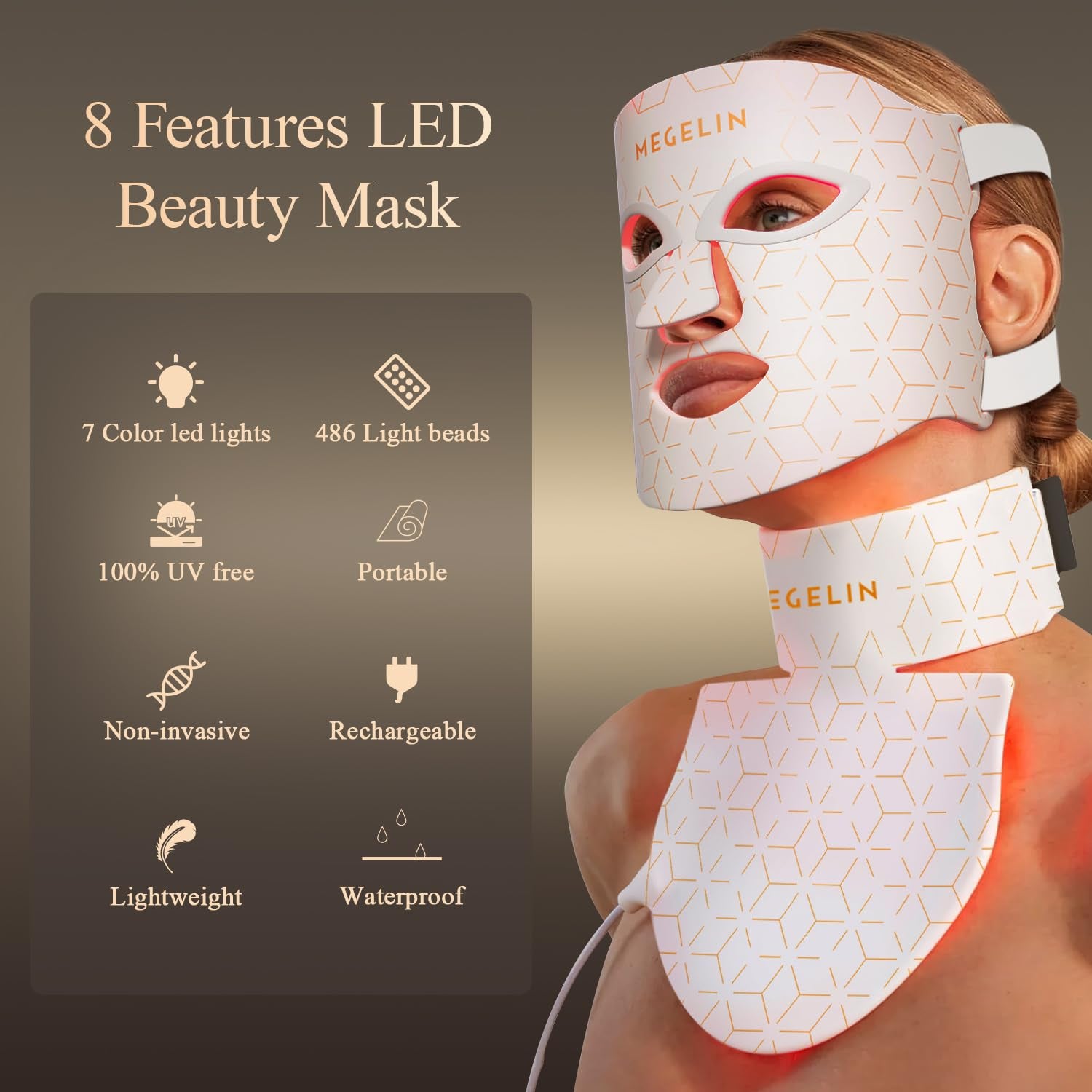 Led Red Light Therapy Face & Neck Mask, 7 Colors Led Light Therapy Facial Mask, Infrared Red Light Therapy Mask, Infrared Light Skin Rejuvenation(White) | 7 Colors Led Light Therapy Facial Mask, Infrared Red Light Therapy Mask, Infrared Light Skin Rejuven