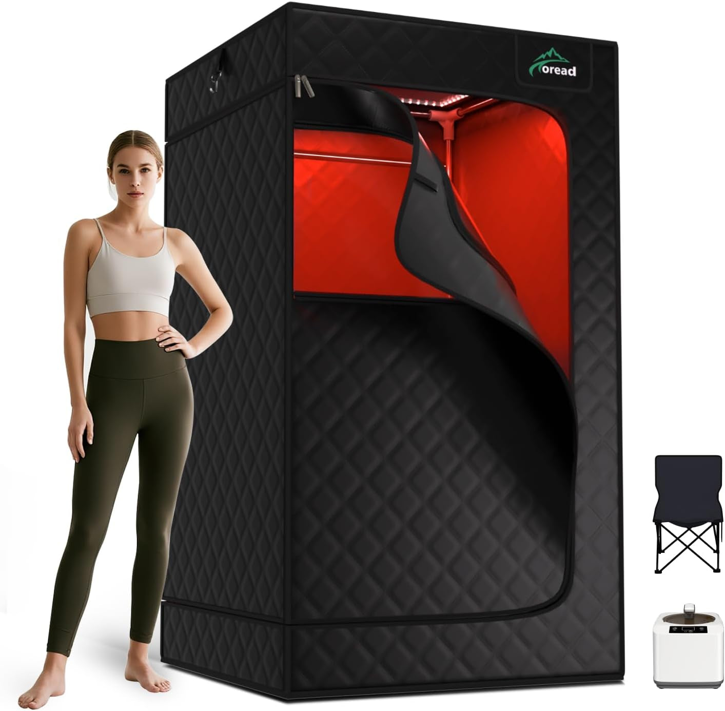 Red Light Infrared Sauna with Red Light Therapy for Home,Portable Red Light Steam Sauna with 3L 1200W Steamer, Adjustable Temperature, Timer Setting, Remote Control, 35.4 * 35.4 * 63"