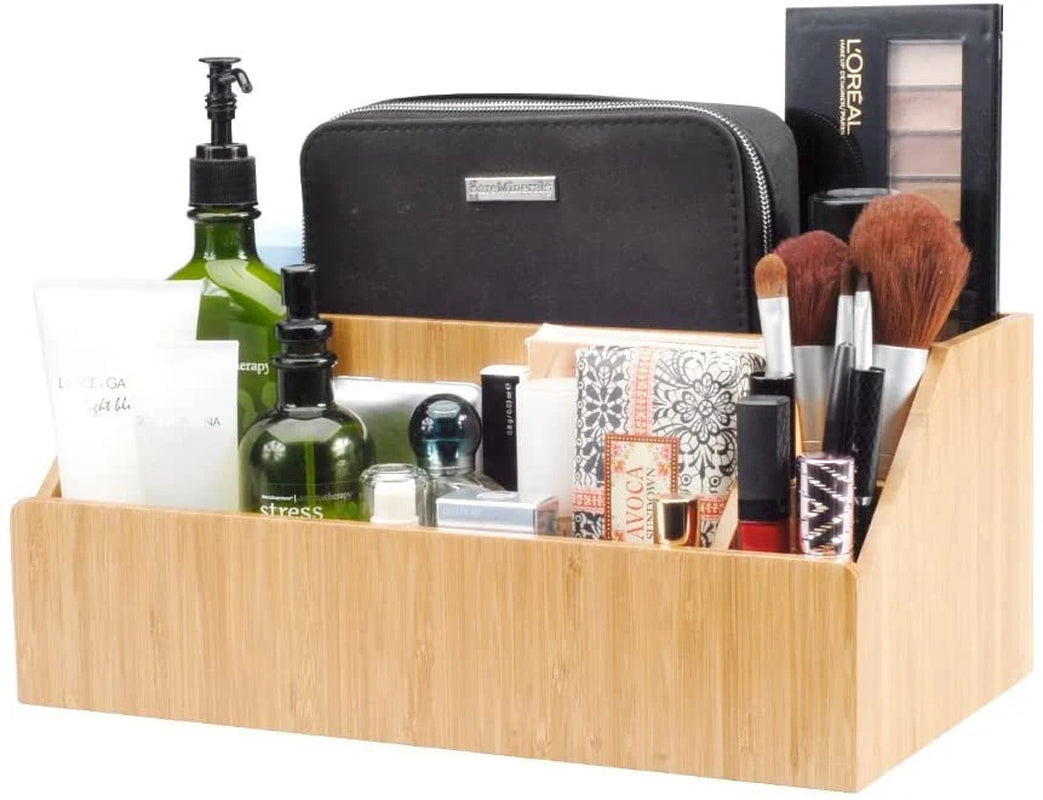 Bamboo Bathroom Tray Caddy Organizer for Beauty Products, Hair Care, Makeup, and More