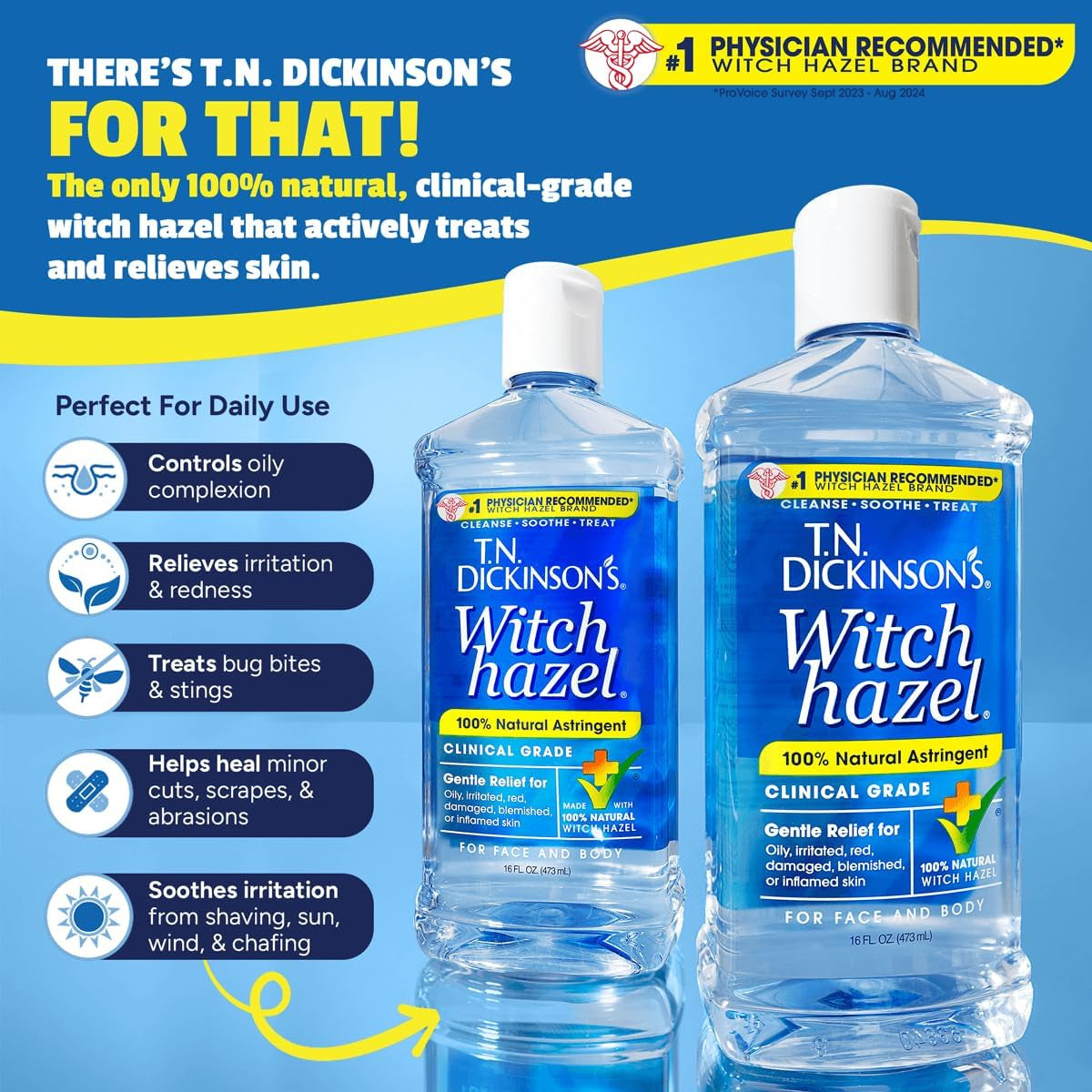 Witch Hazel 100% Natural Astringent | 8 Fl Oz | Pure Witch Hazel, Fragrance Free; Cleanses & Soothes Skin; Clinical Grade; for Face & Body