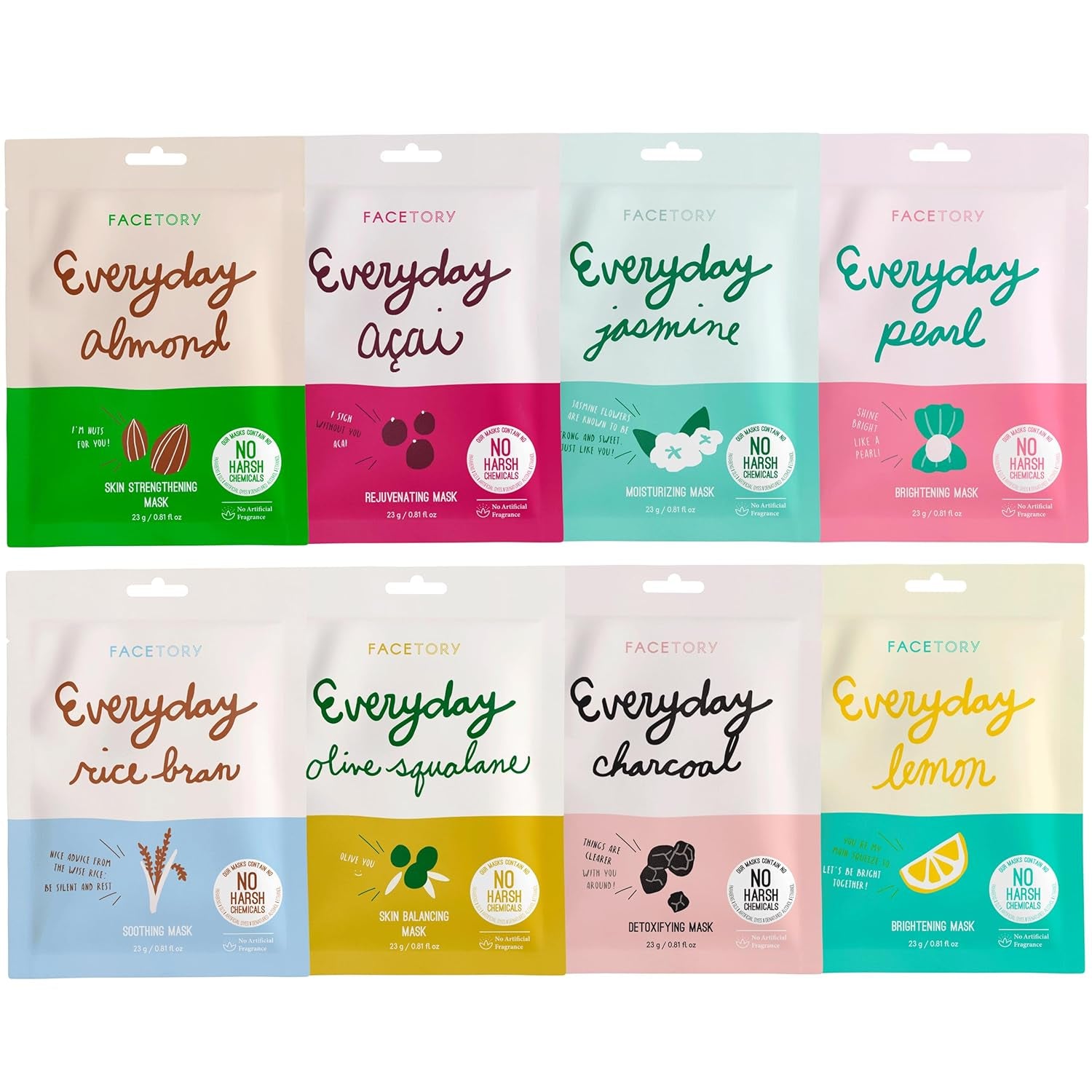 Everyday 8 Korean Face Mask Variety Pack, 16 Count | Sheet Mask Set for All Skin Types, Moisturizing, Brightening, Soothing & Glowing, Gift for Women & Teens, K Beauty Skin Care