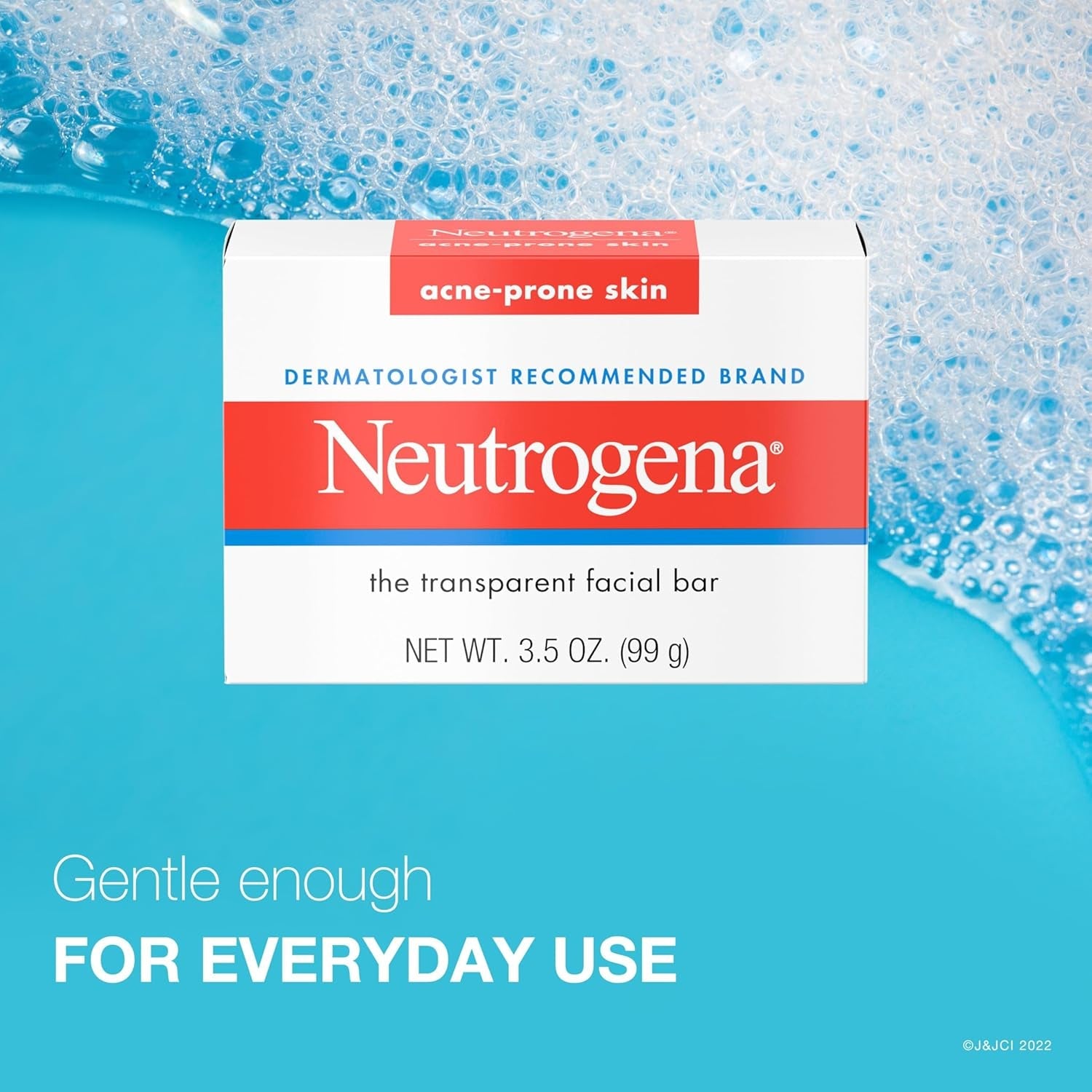Neutrogena Facial Cleansing Bar for Acne-Prone Skin, Gentle Non-Medicated Daily Cleanser, Non-Comedogenic Transparent Soap with Glycerin, No Dyes or Detergents, 3.5 Oz
