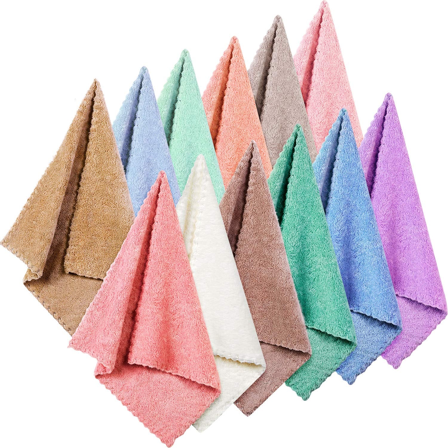 12 Pack Face Towels Reusable Makeup Remover Cloths,Assorted Color | Soft Microfiber Washcloths, 12 X 12 in Facial Cleansing Highly Absorbent Quick Drying Coral Velvet Wash Cloth for Bath Spa