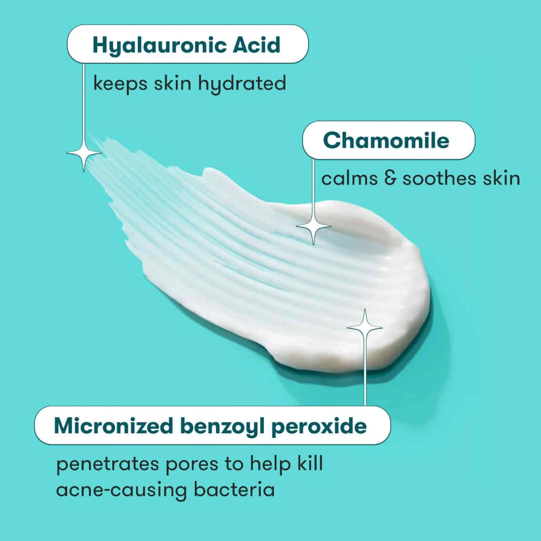 Acne Cleanser - Benzoyl Peroxide Face Wash and Acne Treatment - Daily Facial Cleanser and Hyularonic Acid Moisturizer with Exfoliating Beads - 90 Day Supply, 6 Fl Oz