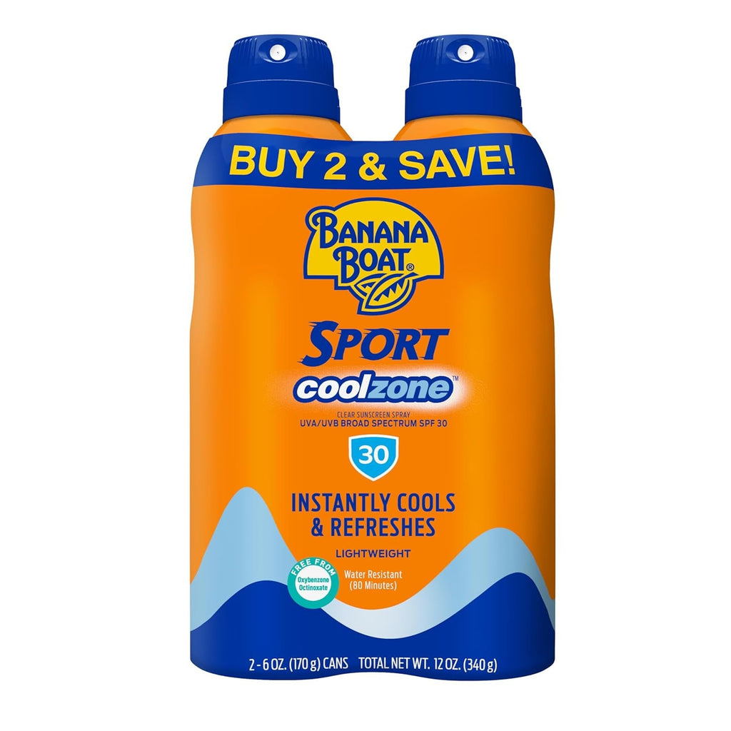 Sport Cool Zone SPF 30 Sunscreen Spray Twin Pack | Spray Sunscreen SPF 30, Sunblock, Oxybenzone Free, 6Oz Each
