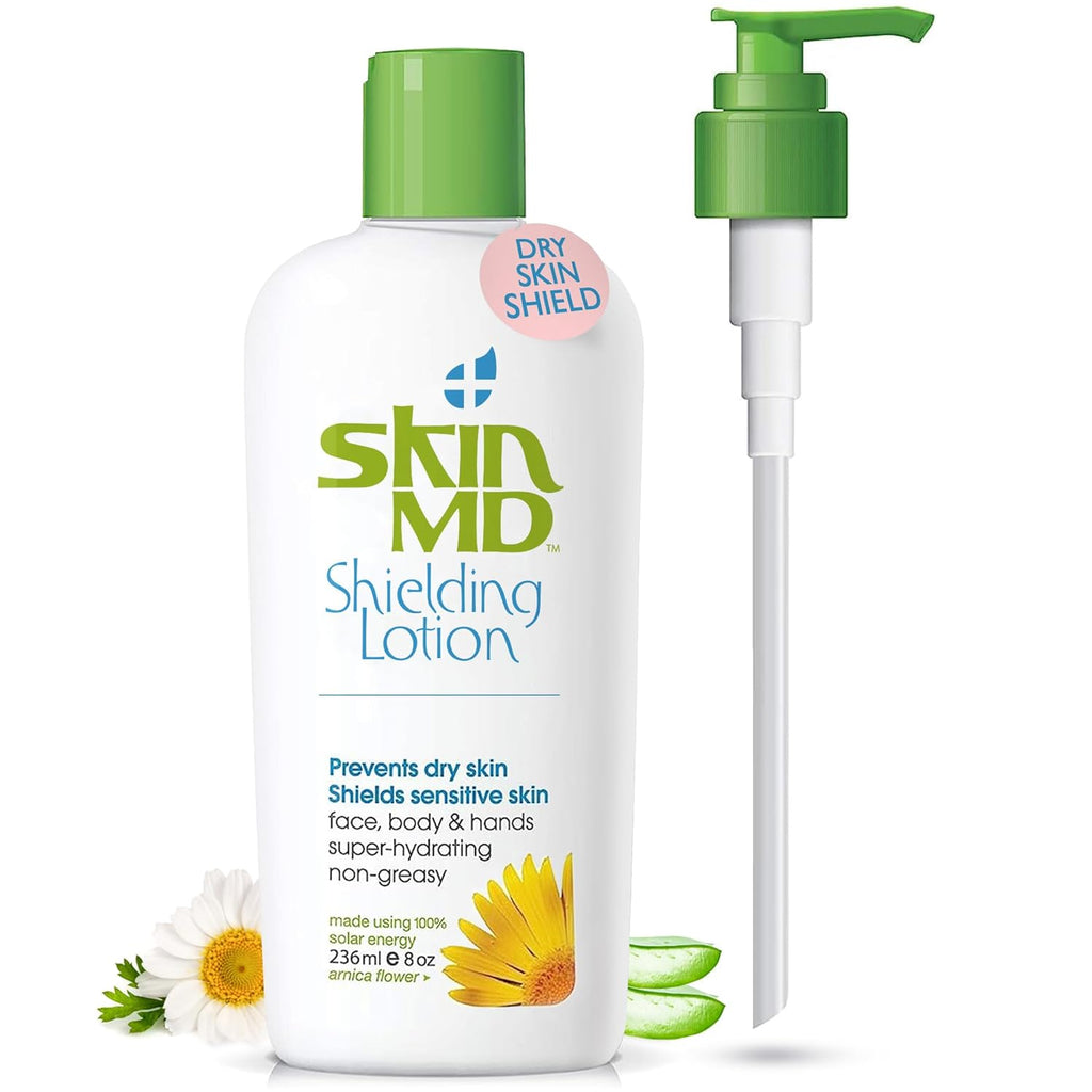 Skin MD Shielding Lotion Hydrating Body Lotion for Sensitive Skin with Dispenser | Non-Greasy, Fast-Absorbing Moisturizer with Plant-Based Ingredients, Eczema & Psoriasis Relief - 8Oz Pump