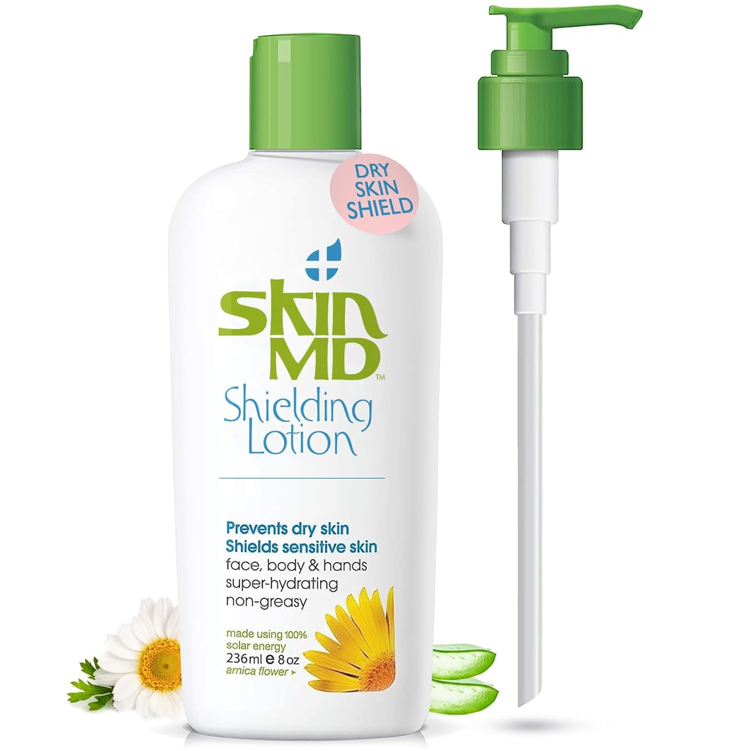 Skin MD Shielding Lotion Hydrating Body Lotion for Sensitive Skin with Dispenser | Non-Greasy, Fast-Absorbing Moisturizer with Plant-Based Ingredients, Eczema & Psoriasis Relief - 8Oz Pump