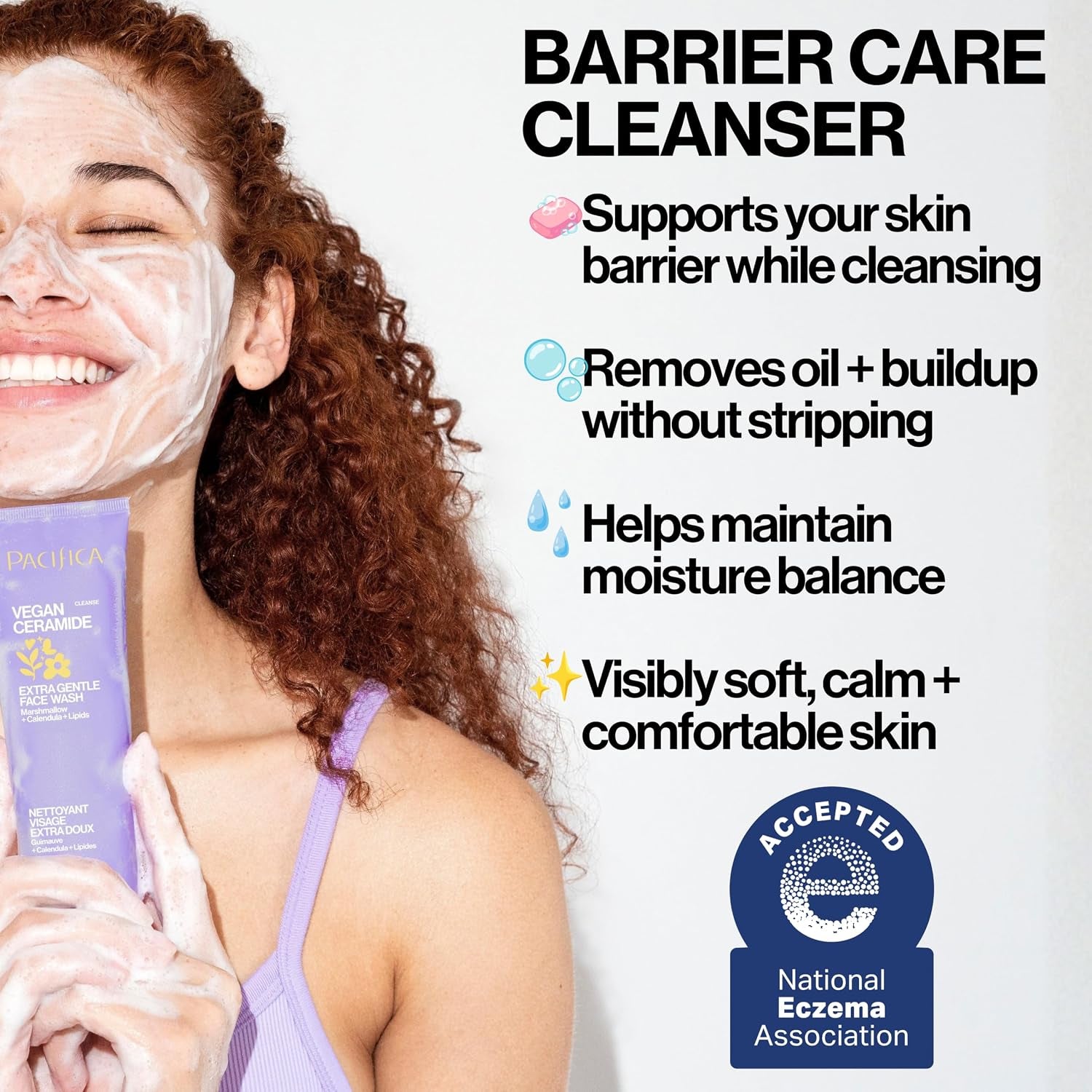 Face Wash for Sensitive Skin Facial Cleanser Vegan Ceramide Barrier Repair Extra Gentle for Daily Fragrance Free for Sensitive Skin, Clean Beauty, Vegan & Cruelty-Free Dermatologist Tested