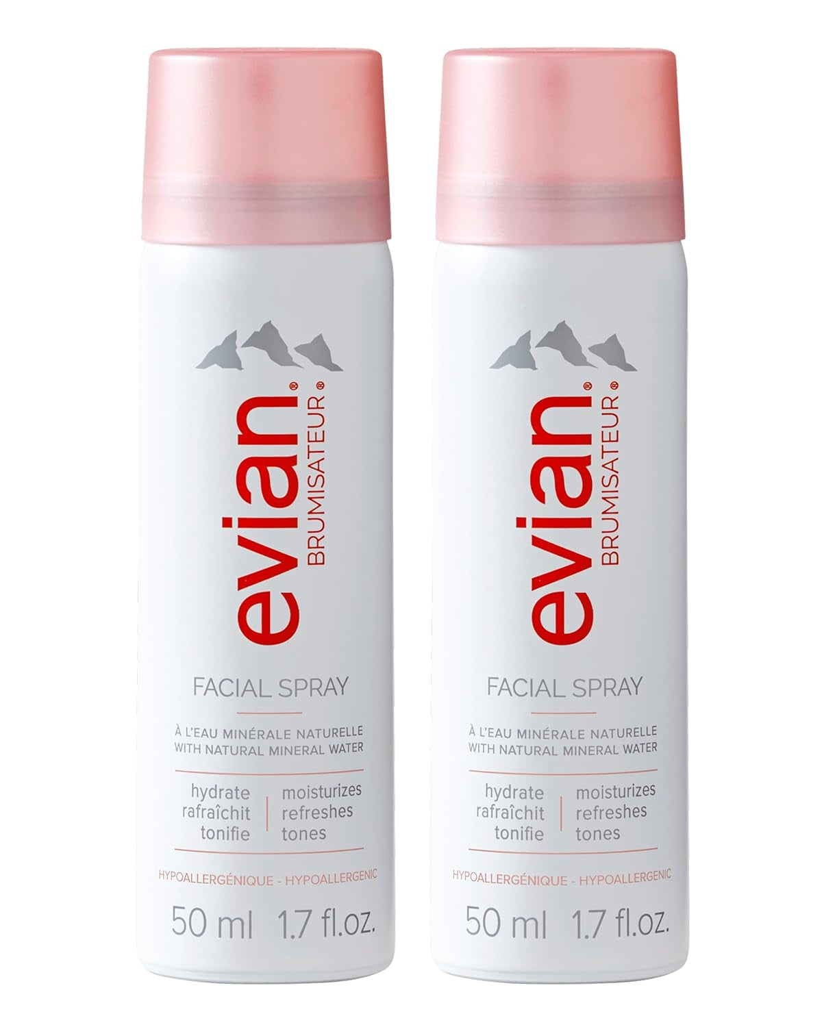 Evian Facial Spray 1.7 Oz - Hydrating Mineral Water Mist for Face & Skin - Refreshes Makeup and Tones Skin - Tsa-Approved Mini Facial Spray Set for Daily Skincare Hydration