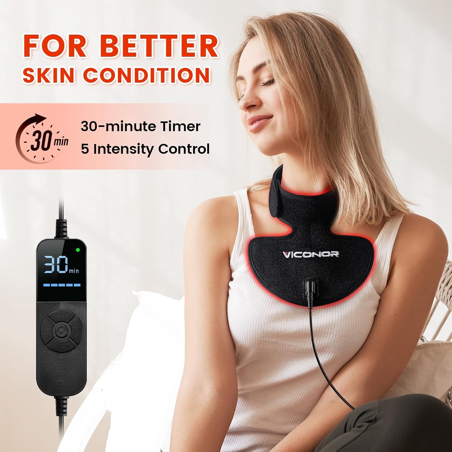 Red Light Therapy for Neck and Chest, Red Light Therapy for Face and Neck Device Portable 660Nm Red Light & 850Nm near Infrared Light Therapy for Body for Skin Tightening