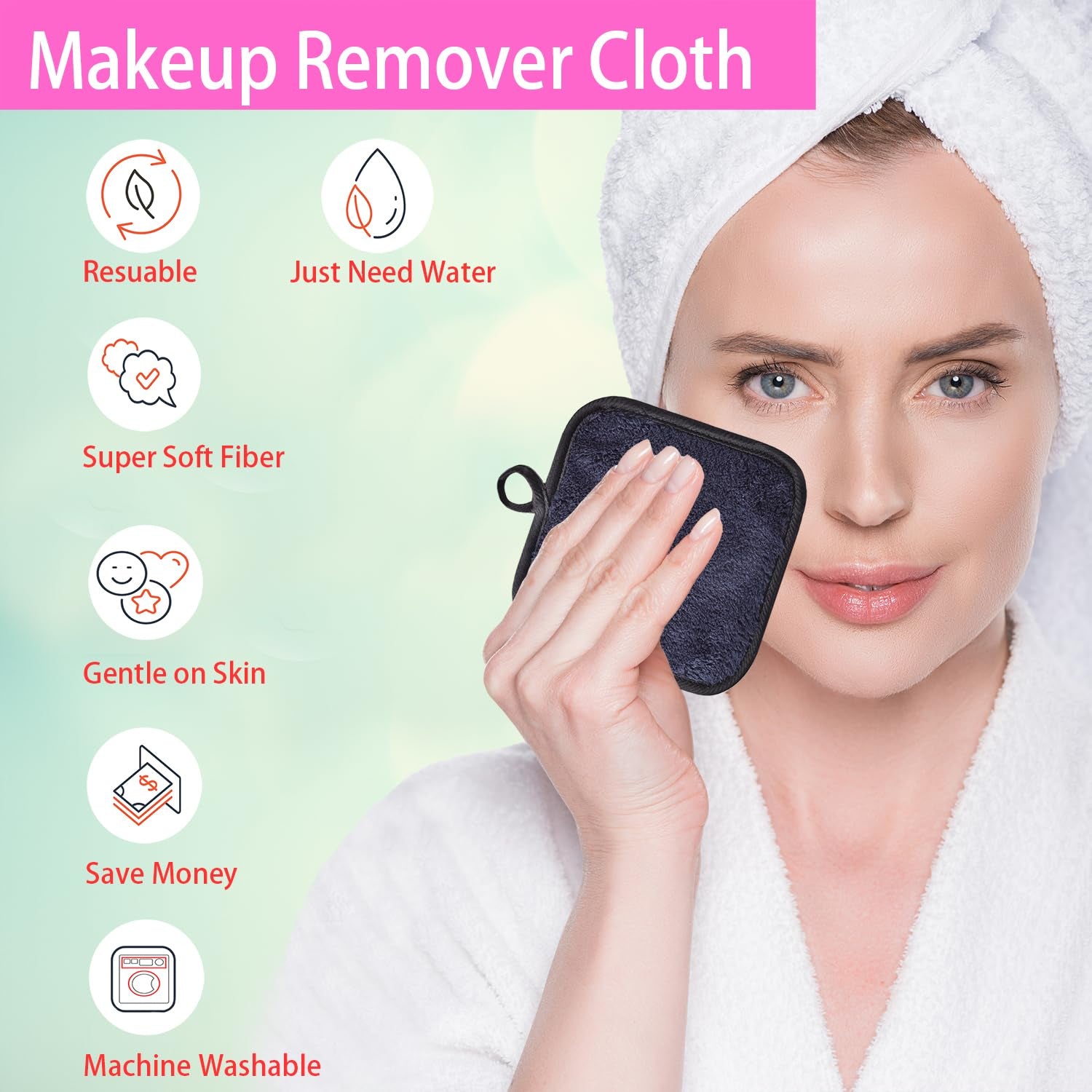 Makeup Remover Cloths Face Pads Reusable Microfiber Facial Cleansing Cloths | Makeup Remover Cloths for Face, Eye, Lips Washcloths