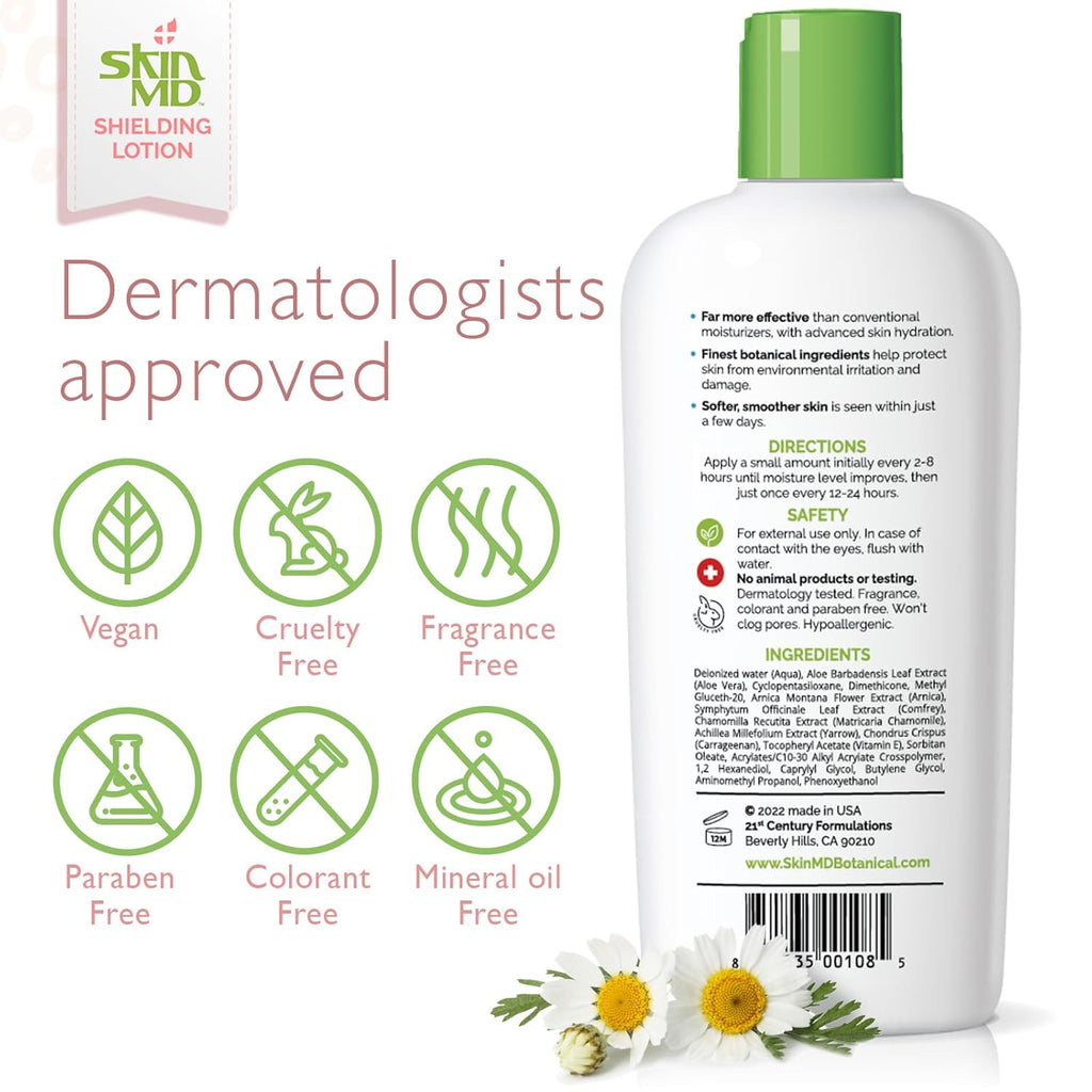 Skin MD Shielding Lotion Hydrating Body Lotion for Sensitive Skin with Dispenser | Non-Greasy, Fast-Absorbing Moisturizer with Plant-Based Ingredients, Eczema & Psoriasis Relief - 8Oz Pump