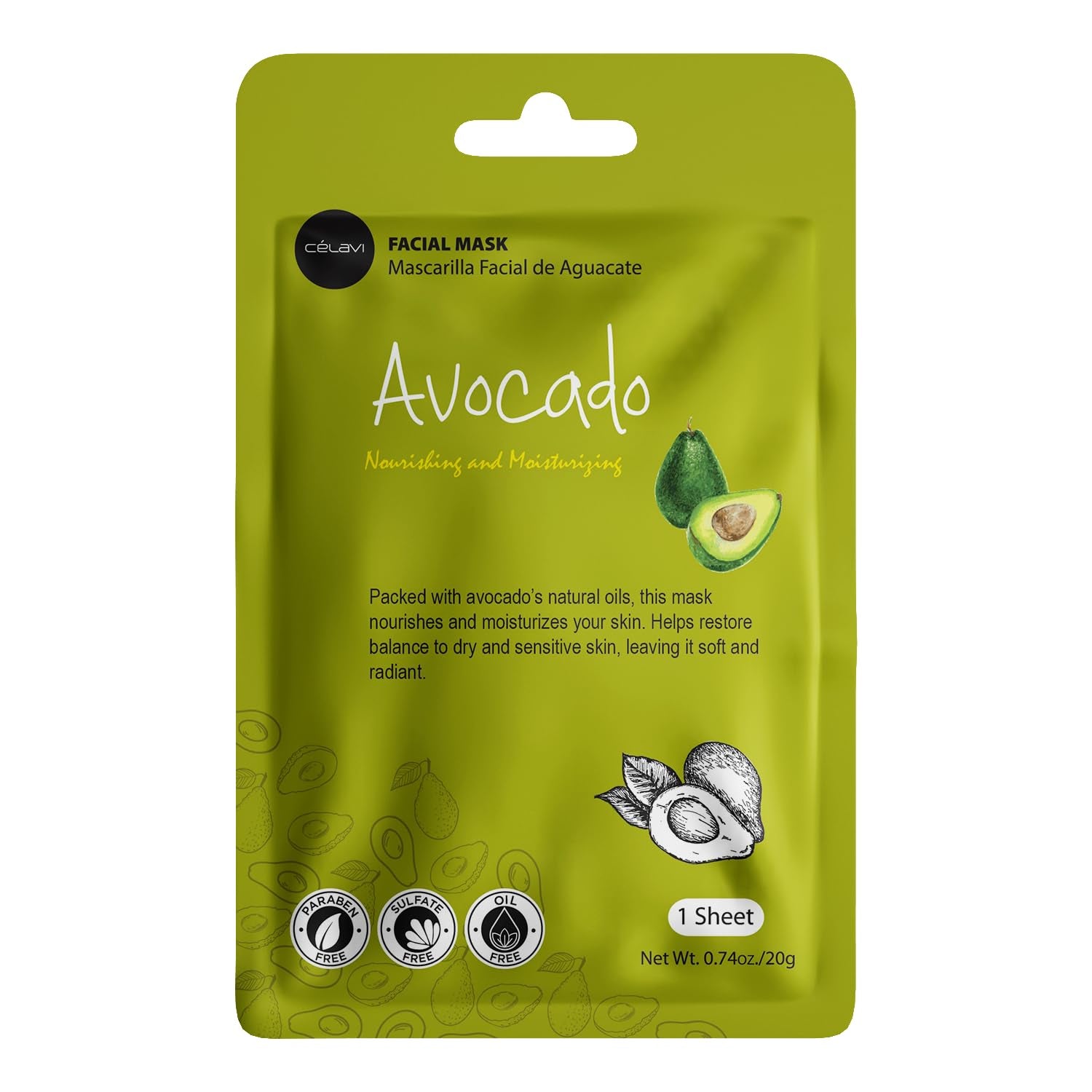 Celavi Essence Facial Face Mask Paper Sheet Korea Skin Care Moisturizing 12 Pack (Mix - 2 of Each) | Twelve Korean Essence Masks for Men, Two Each of Six Formulas. Charcoal, Tea Tree, Cucumber, Honey, Avocado, Pomegranate.