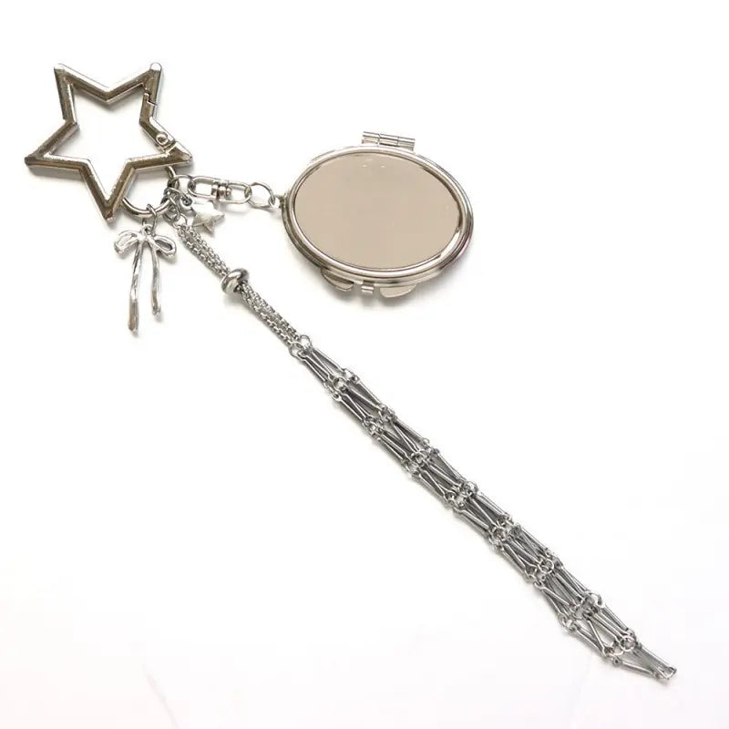 Lipstick Holder Keychain with Mirror for Women, Pink & Silver Metal Lip Gloss Lip Gloss Holder Keychain Case for Purse - Y2K Silver Makeup Storage Organizer Bag Charm Cutecore Accessories Gift