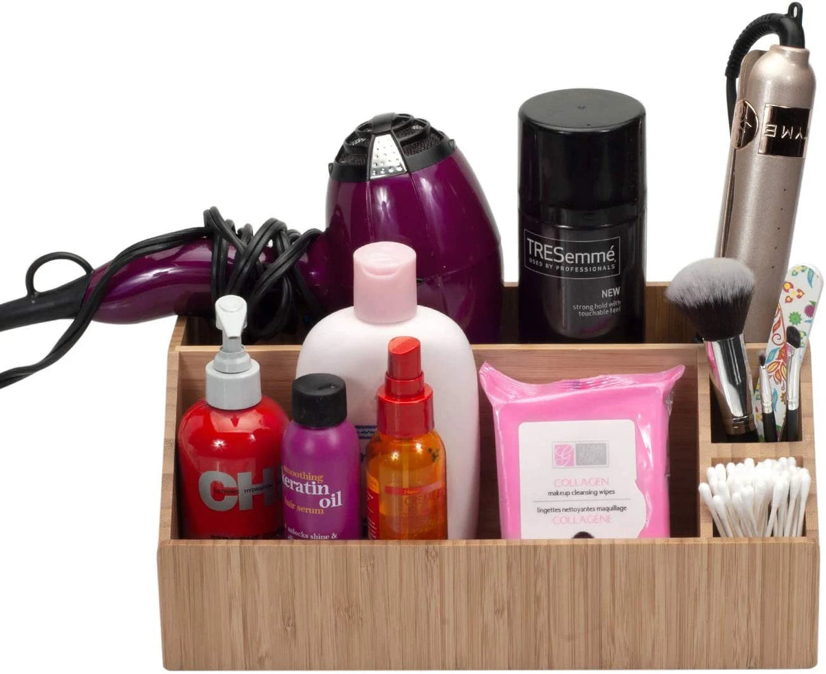 Bamboo Bathroom Tray Caddy Organizer for Beauty Products, Hair Care, Makeup, and More