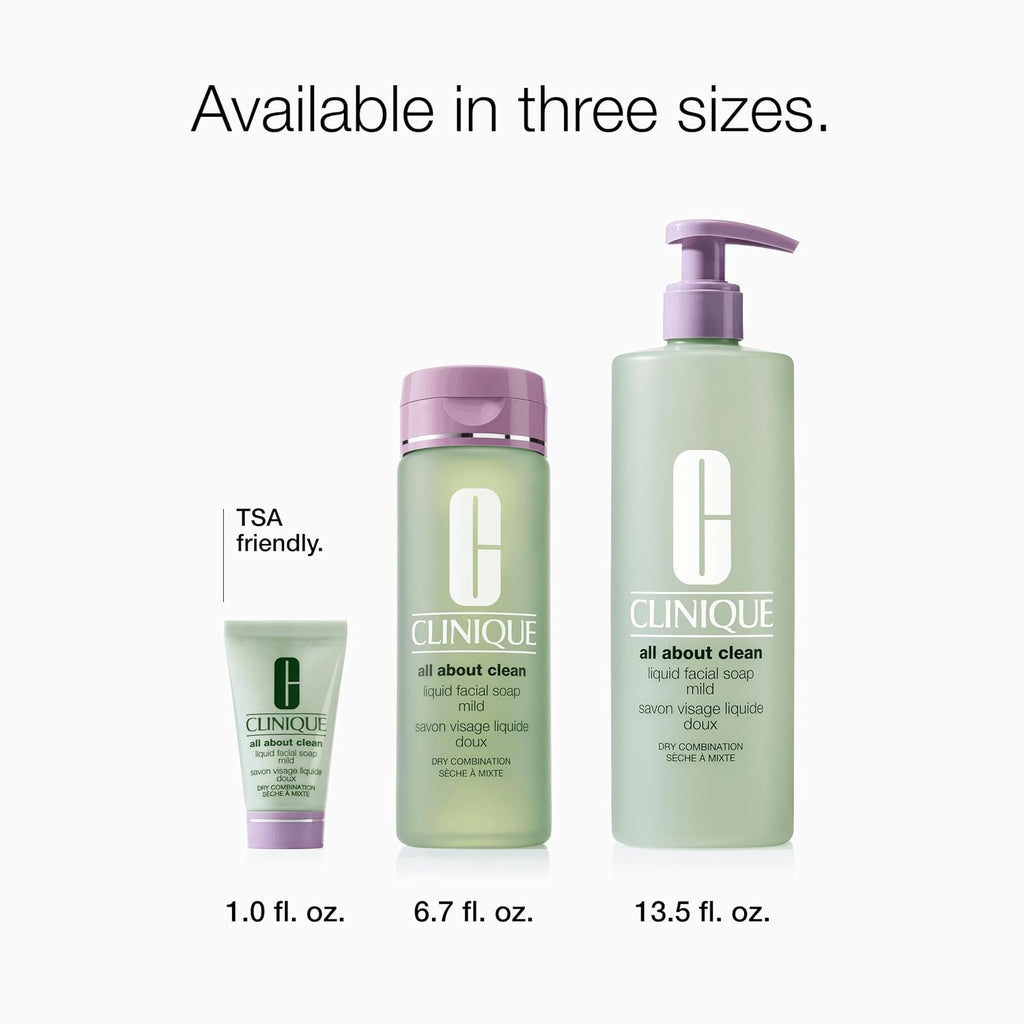 Clinique All about Clean Liquid Facial Soap Mild | Gentle Face Cleanser for Dry Combination Skin | Type 2 Face Wash | Step 1 in 3-Step Skin Care Routine