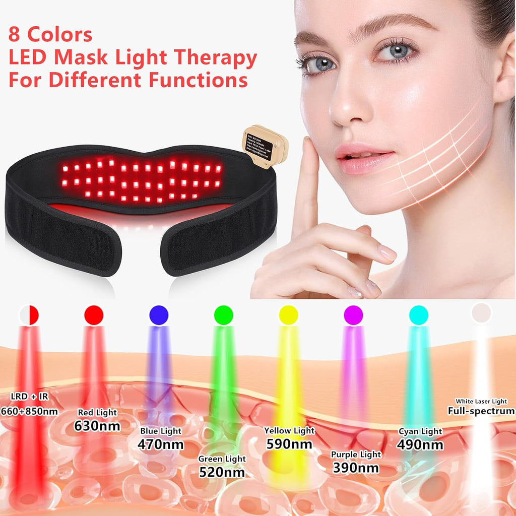 Red Light Therapy Device for Chin, 8 Color LED Red Light Therapy for Neck near Infrared Light Therapy 660Nm 880Nm Led Wrap