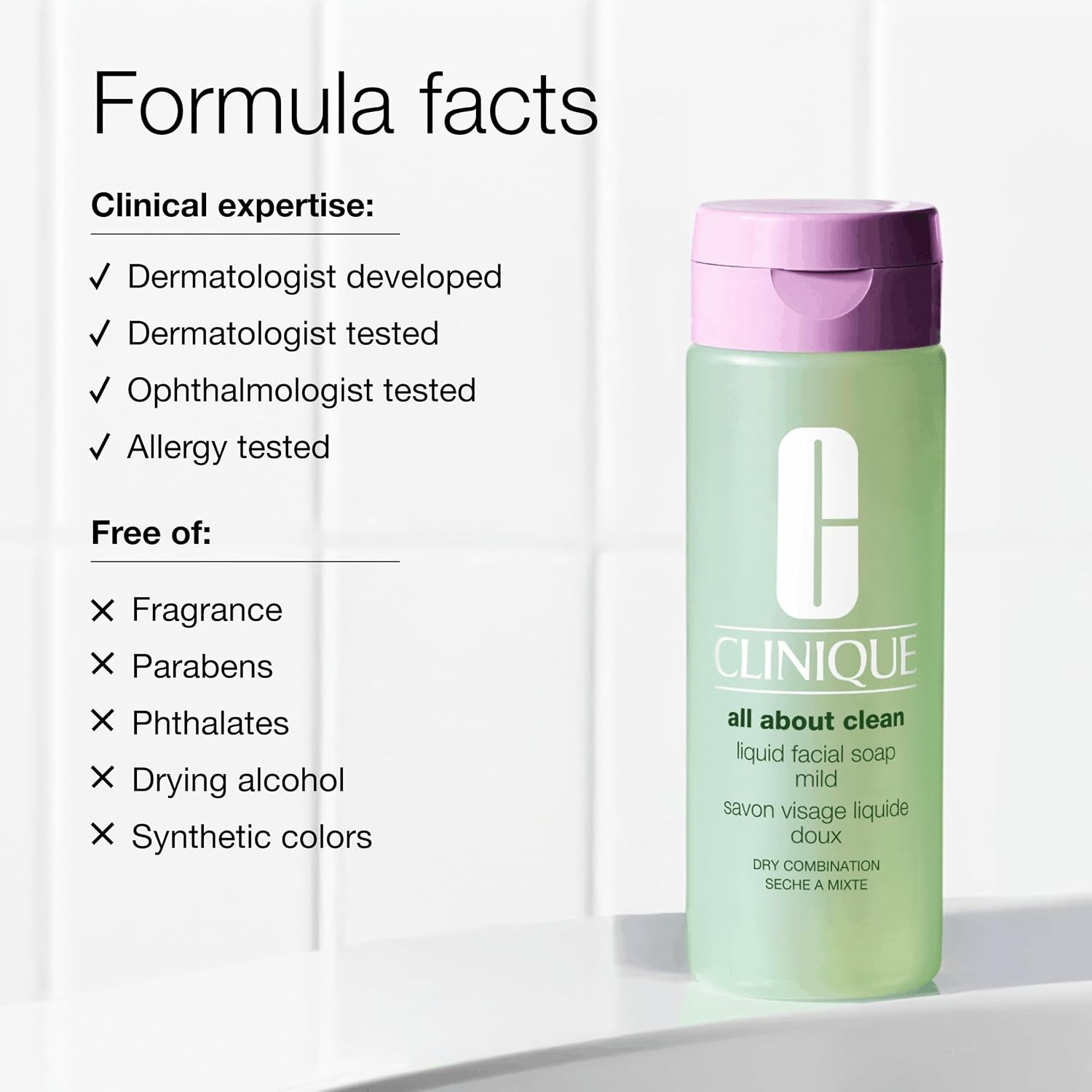 Clinique All about Clean Liquid Facial Soap Mild | Gentle Face Cleanser for Dry Combination Skin | Type 2 Face Wash | Step 1 in 3-Step Skin Care Routine