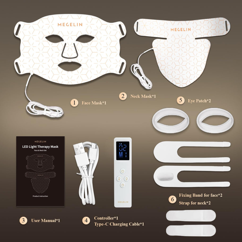 Led Red Light Therapy Face & Neck Mask, 7 Colors Led Light Therapy Facial Mask, Infrared Red Light Therapy Mask, Infrared Light Skin Rejuvenation(White) | 7 Colors Led Light Therapy Facial Mask, Infrared Red Light Therapy Mask, Infrared Light Skin Rejuven