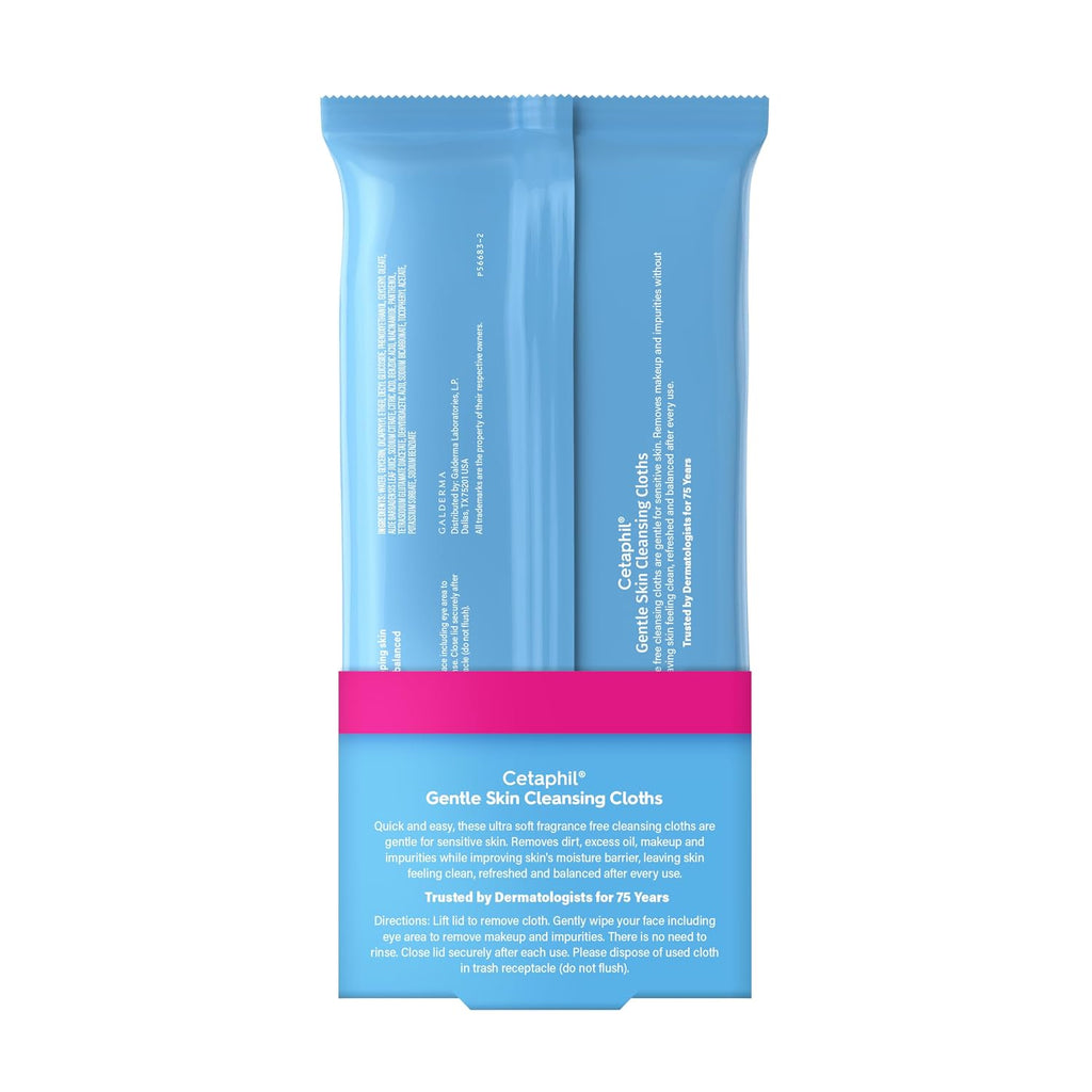 Cleansing Face & Body Wipes, Fragrance Free, 50Ct, 2-Pack | Twin Pack, Hypoallergenic, Fragrance Free, Dry & Sensitive Skin, Flip-Top Closure, for Gym, Travel & Car Use