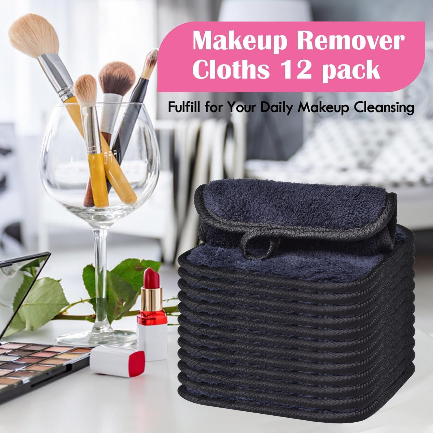 Makeup Remover Cloths Face Pads Reusable Microfiber Facial Cleansing Cloths | Makeup Remover Cloths for Face, Eye, Lips Washcloths