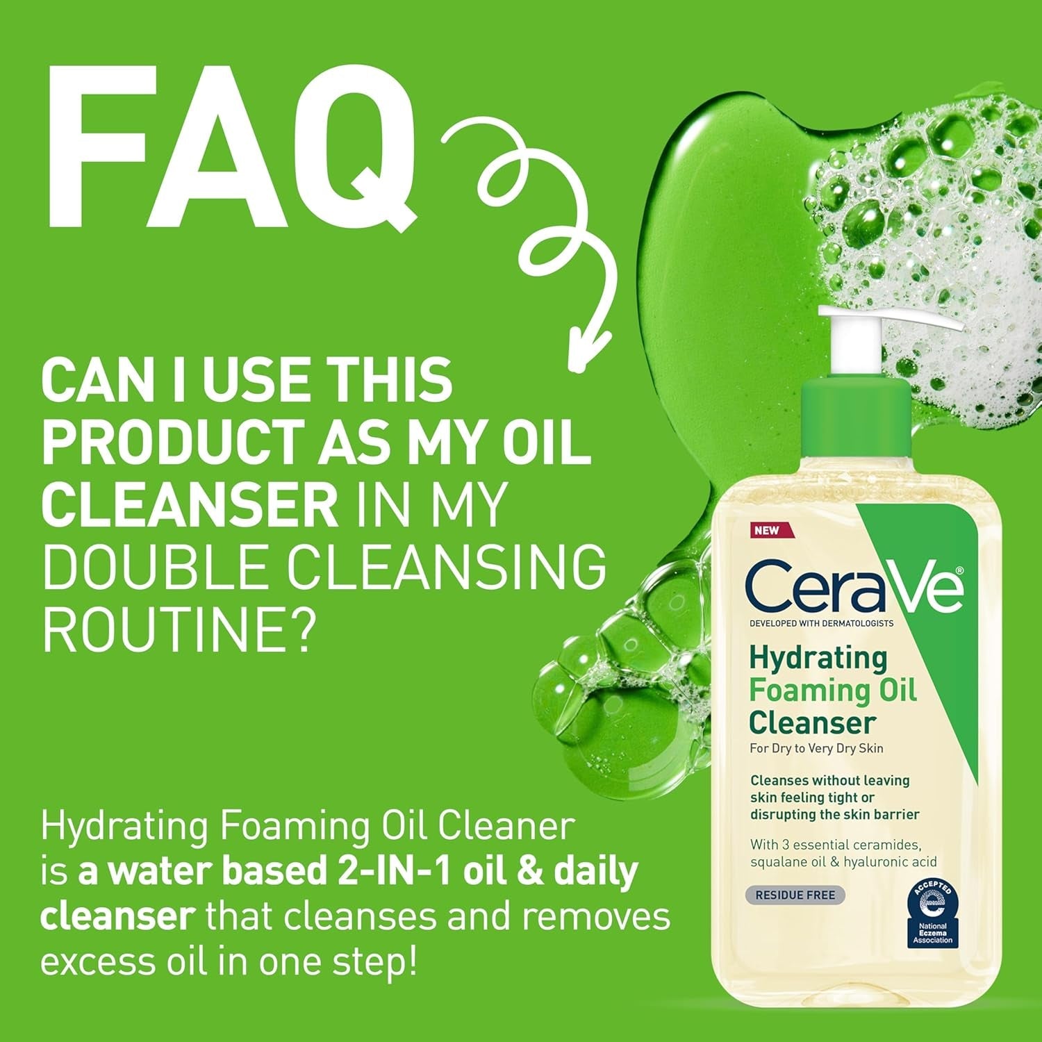 Hydrating Foaming Oil Facial Cleanser with Hyaluronic Acid, 19Oz