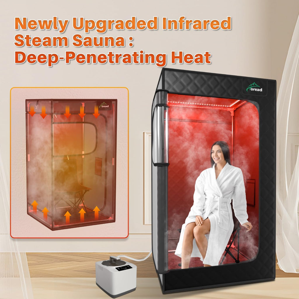 Red Light Infrared Sauna with Red Light Therapy for Home,Portable Red Light Steam Sauna with 3L 1200W Steamer, Adjustable Temperature, Timer Setting, Remote Control, 35.4 * 35.4 * 63"