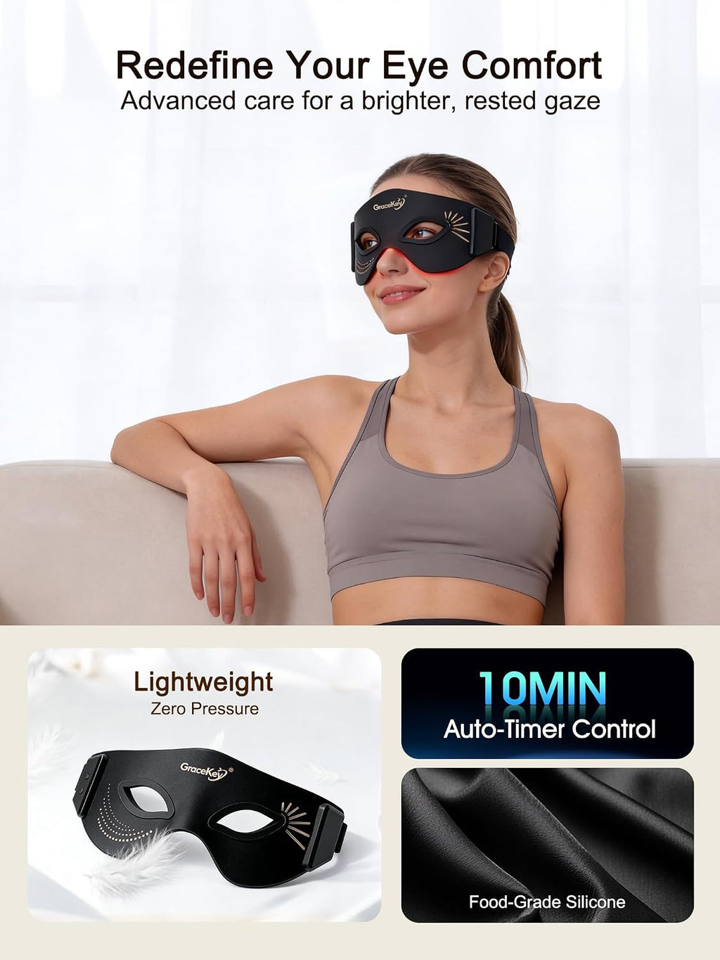 Red Light Therapy Eyes Mask, 3 Colors Modes Red Light Therapy Mask with near Infrared Red Light (NIR) 850Nm, Red Light Eye Mask, Rechargeable under Eye Light Therapy Device for Home Skincare