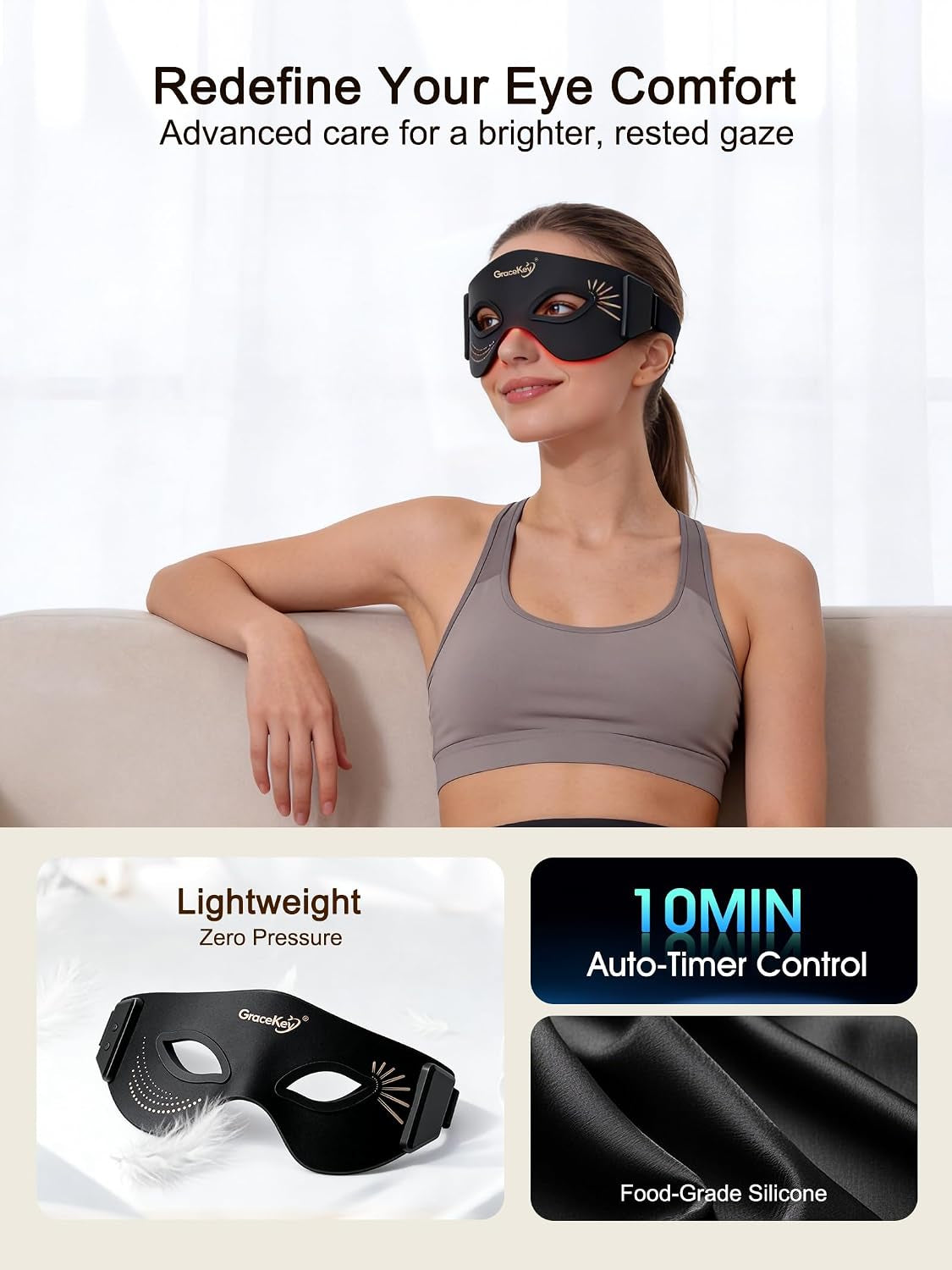 Red Light Therapy Eyes Mask, 3 Colors Modes Red Light Therapy Mask with near Infrared Red Light (NIR) 850Nm, Red Light Eye Mask, Rechargeable under Eye Light Therapy Device for Home Skincare