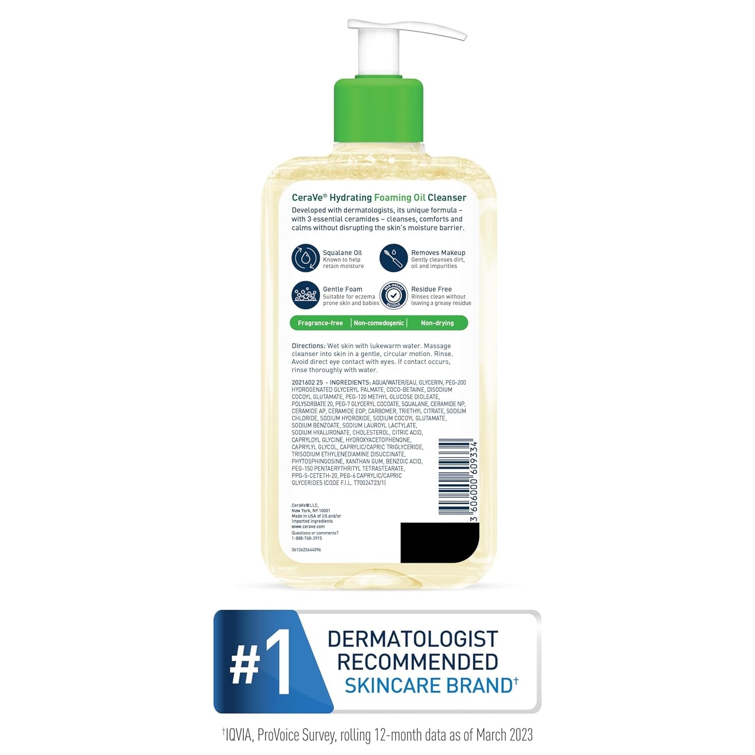 Hydrating Foaming Oil Facial Cleanser with Hyaluronic Acid, 19Oz
