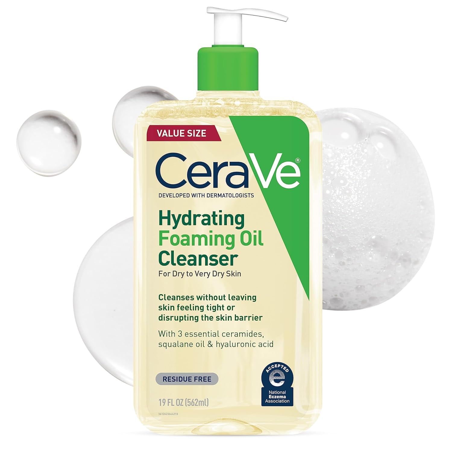 Hydrating Foaming Oil Facial Cleanser with Hyaluronic Acid, 19Oz